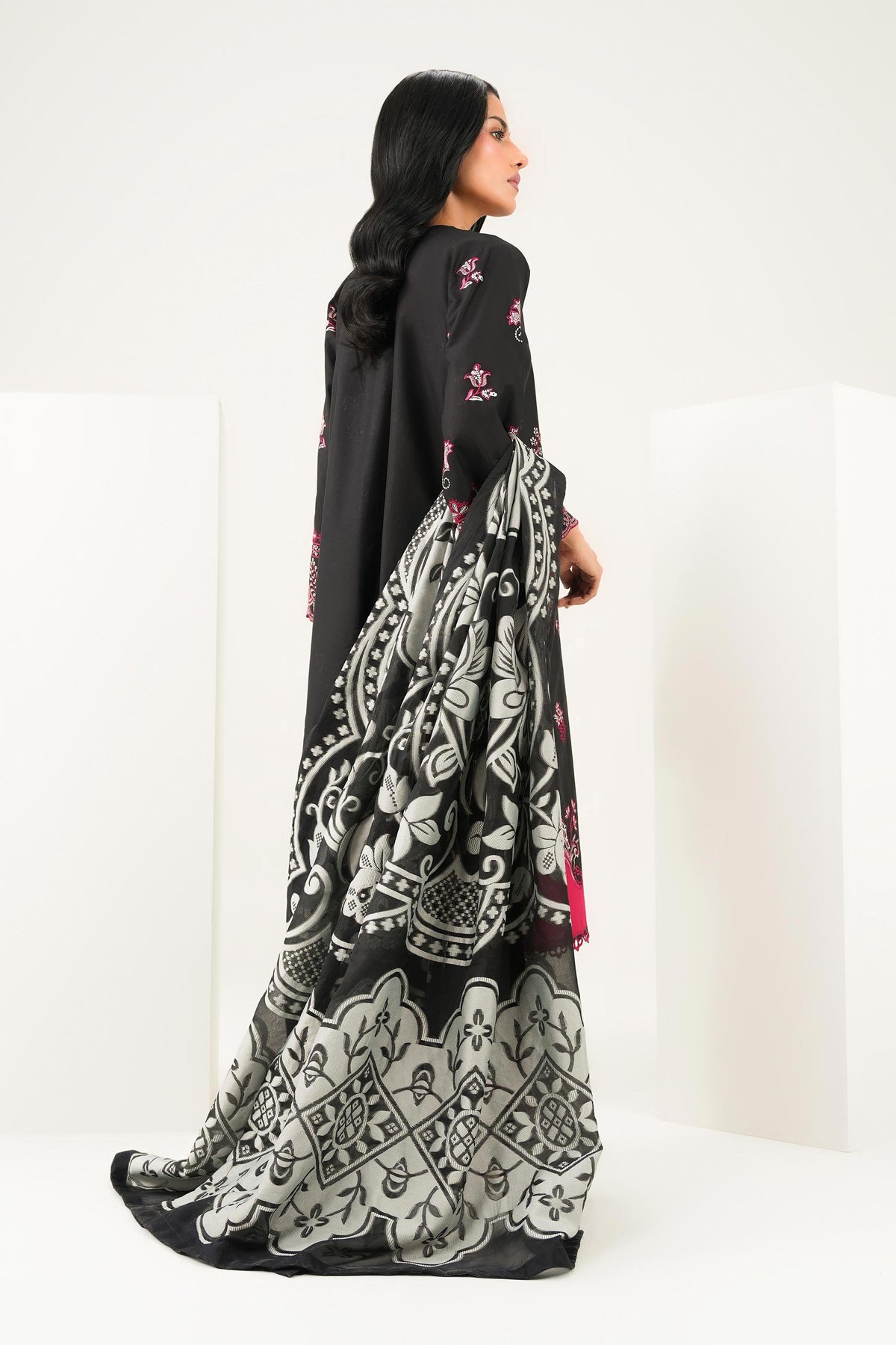 Nishat UK - Black Embroidered Cambric 3 Pieces ready to wear Suit