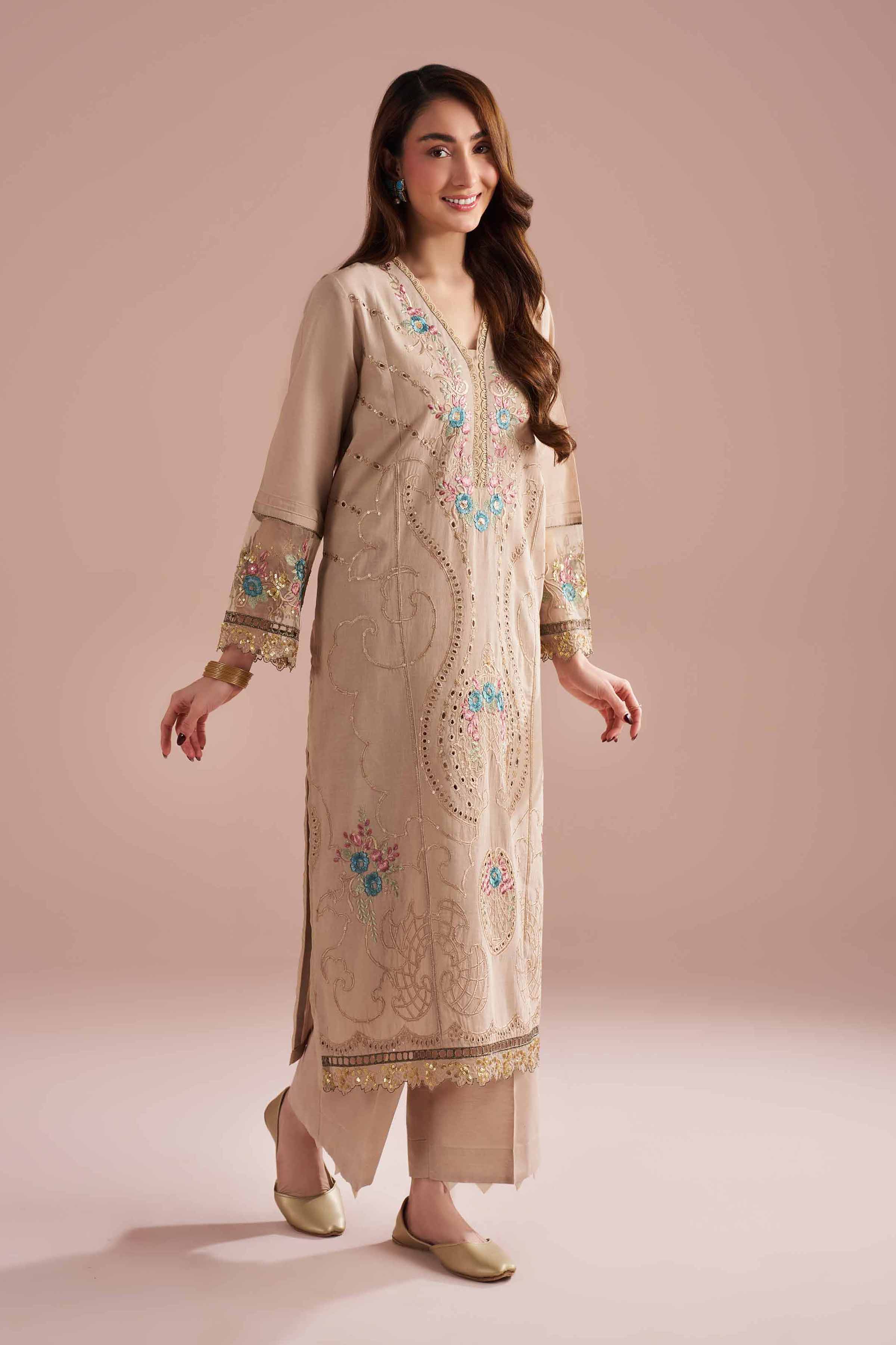 NishatUK - Beige Embroidered Linen 2-piece ready to wear Dress