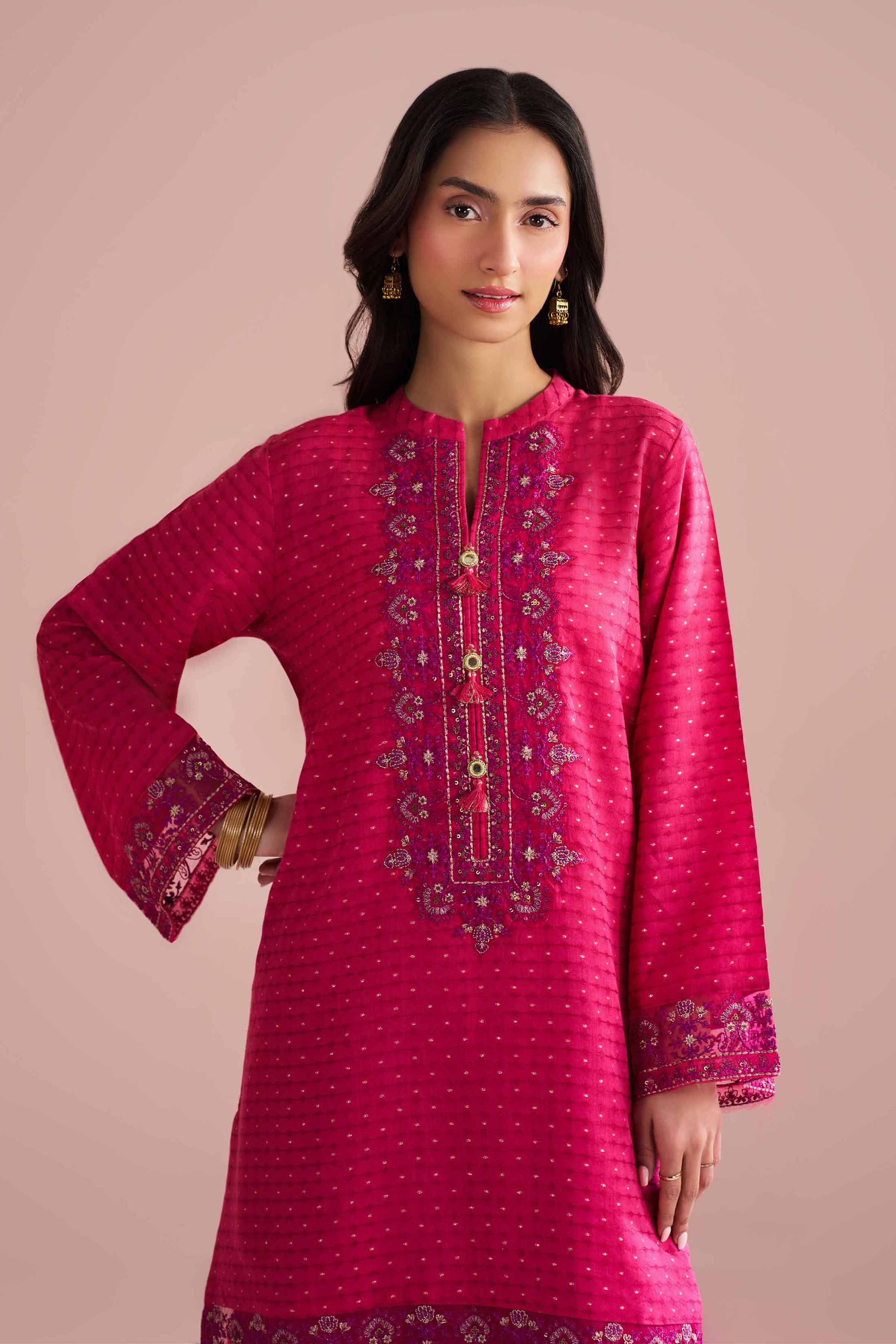 Nishat UK - Pink Embroidered Lurex Dyed 2-piece ready to wear Dress
