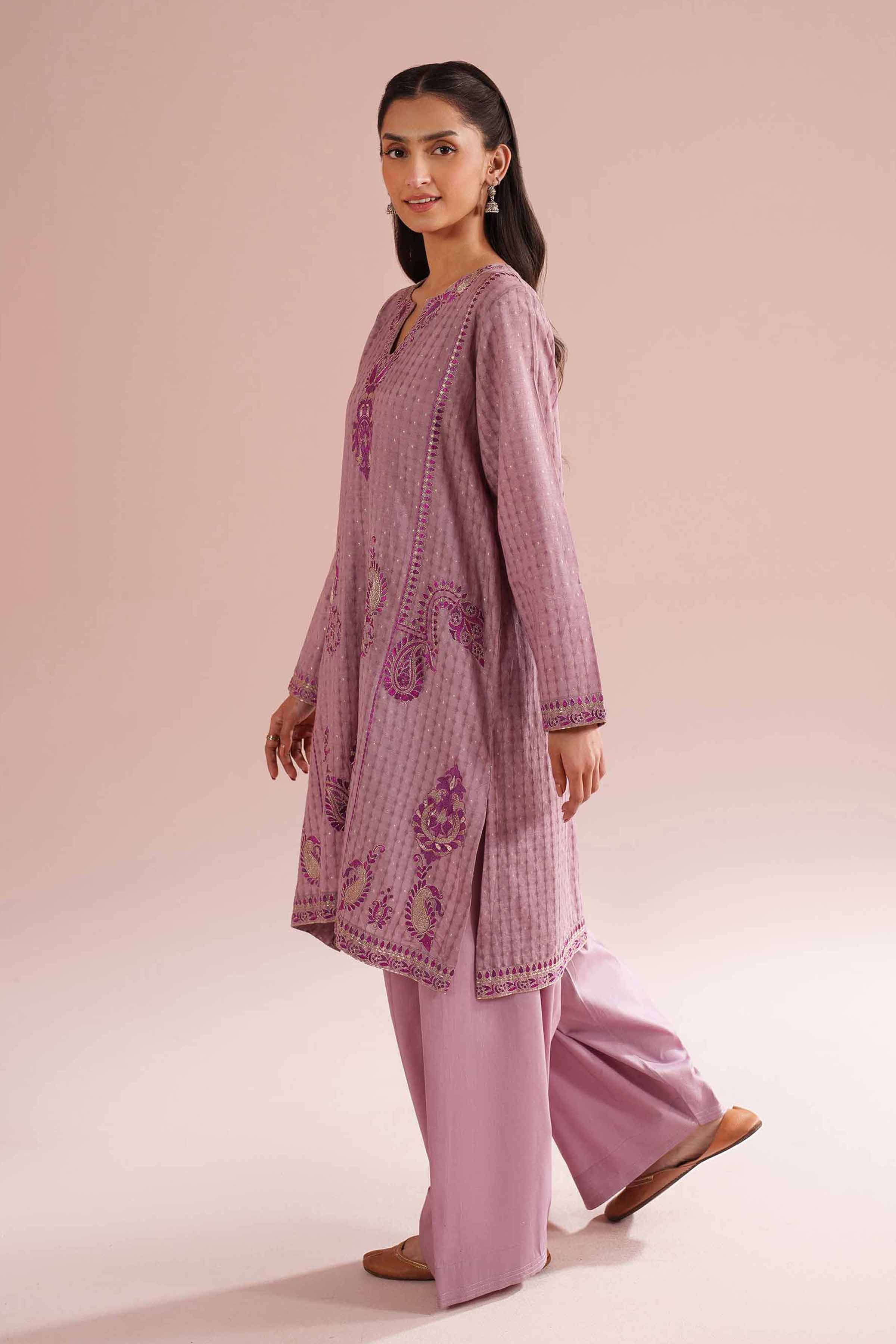 NishatUK - Purple Embroidered Lurex Dyed 2-piece ready to wear Dress