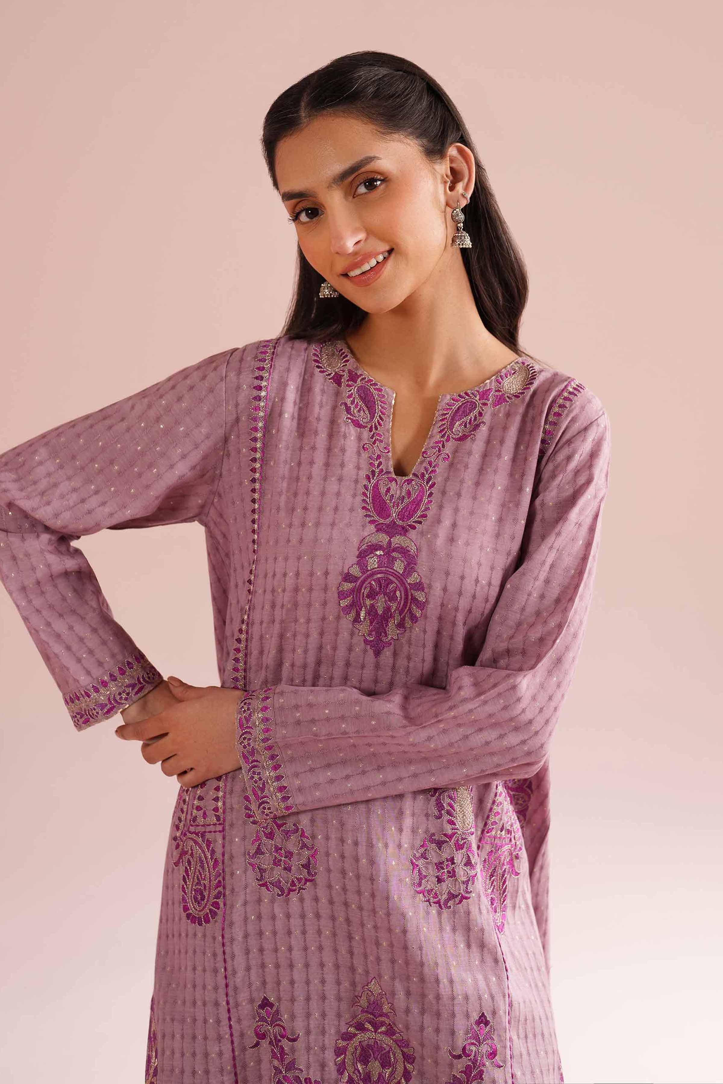 NishatUK - Purple Embroidered Lurex Dyed 2-piece ready to wear Dress