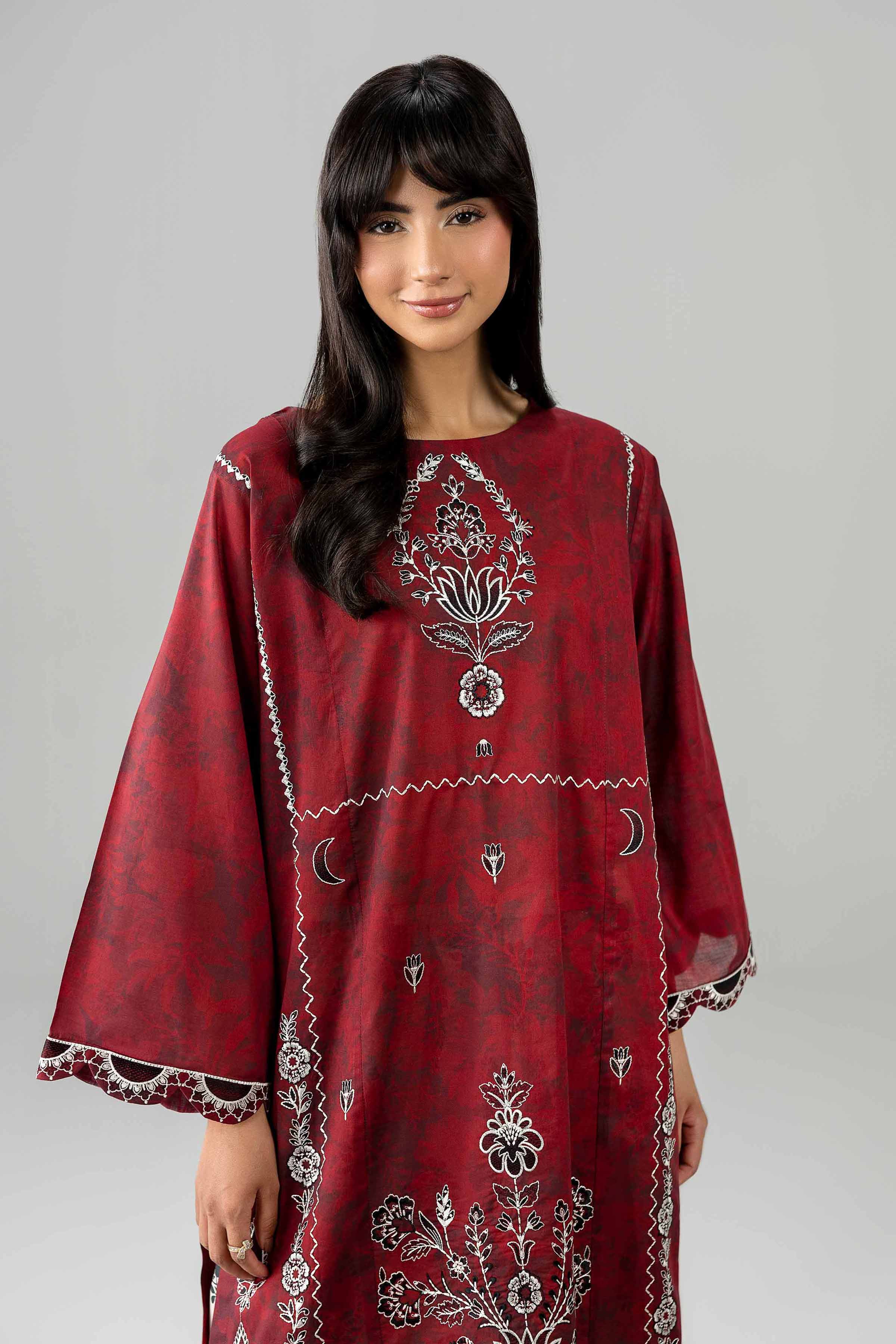Nishat UK - Red Embroidered Lawn 2 Pieces Ready To Wear Dress