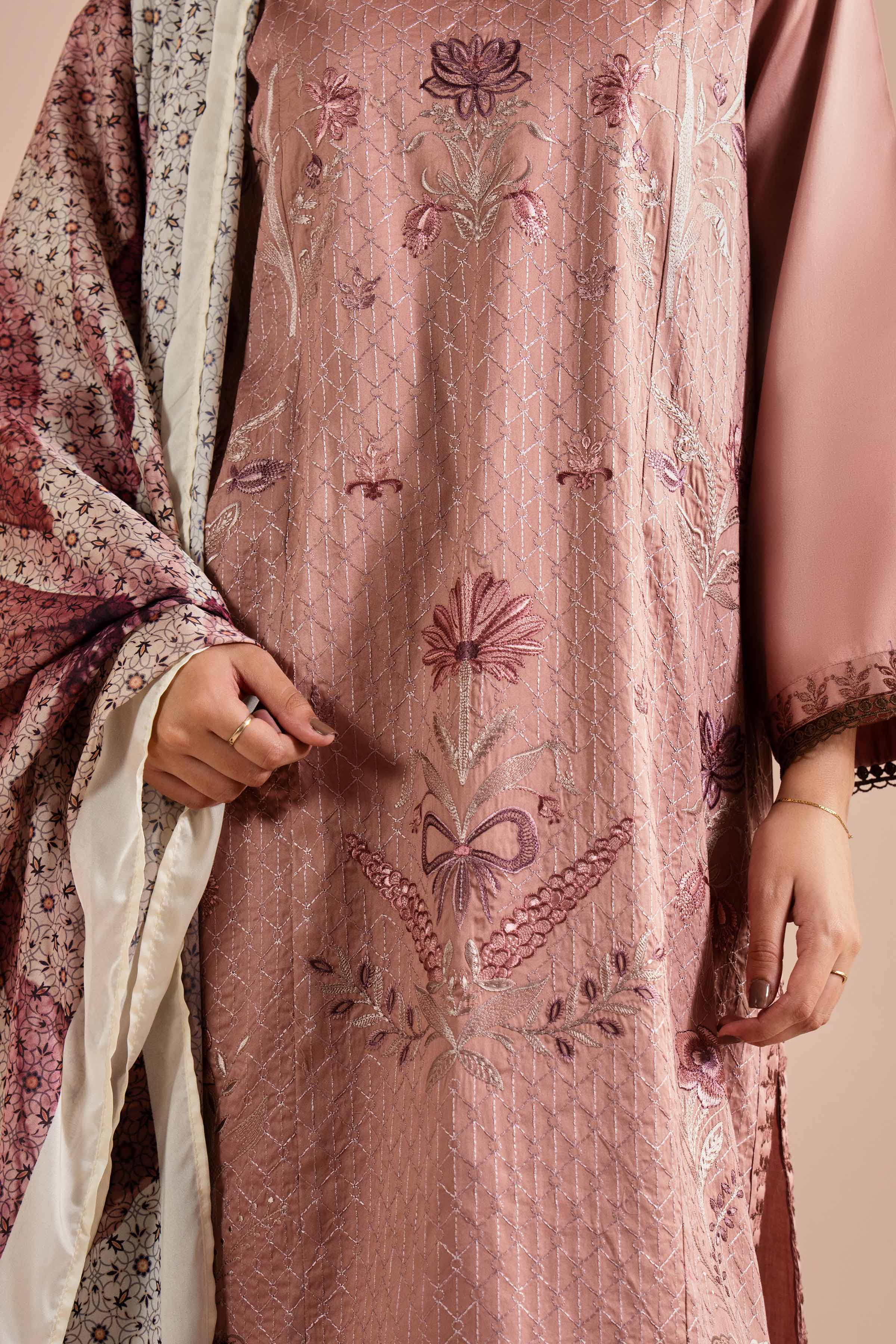 NishatUK - Pink Embroidered Sateen 3-piece ready to wear Suit