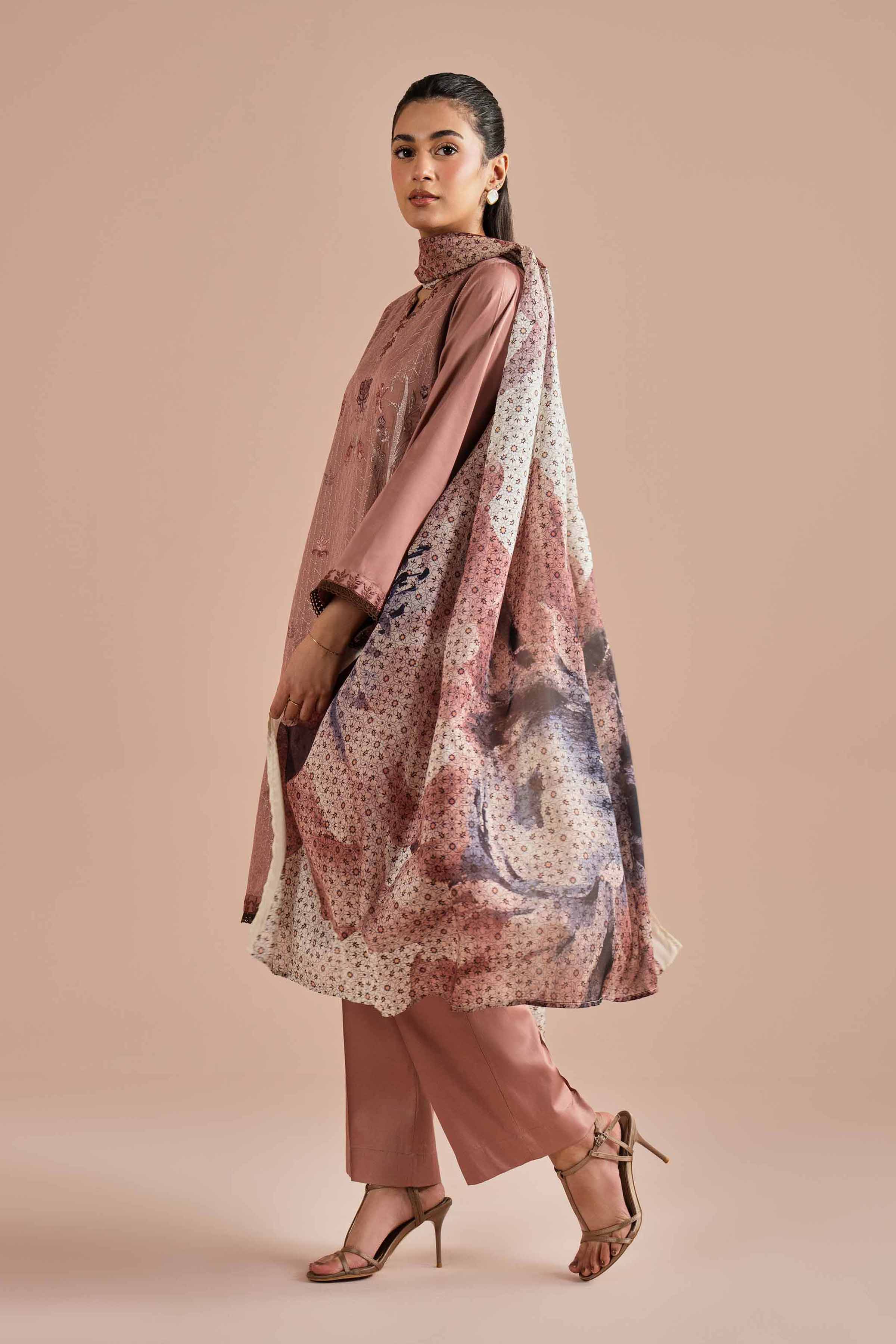 NishatUK - Pink Embroidered Sateen 3-piece ready to wear Suit