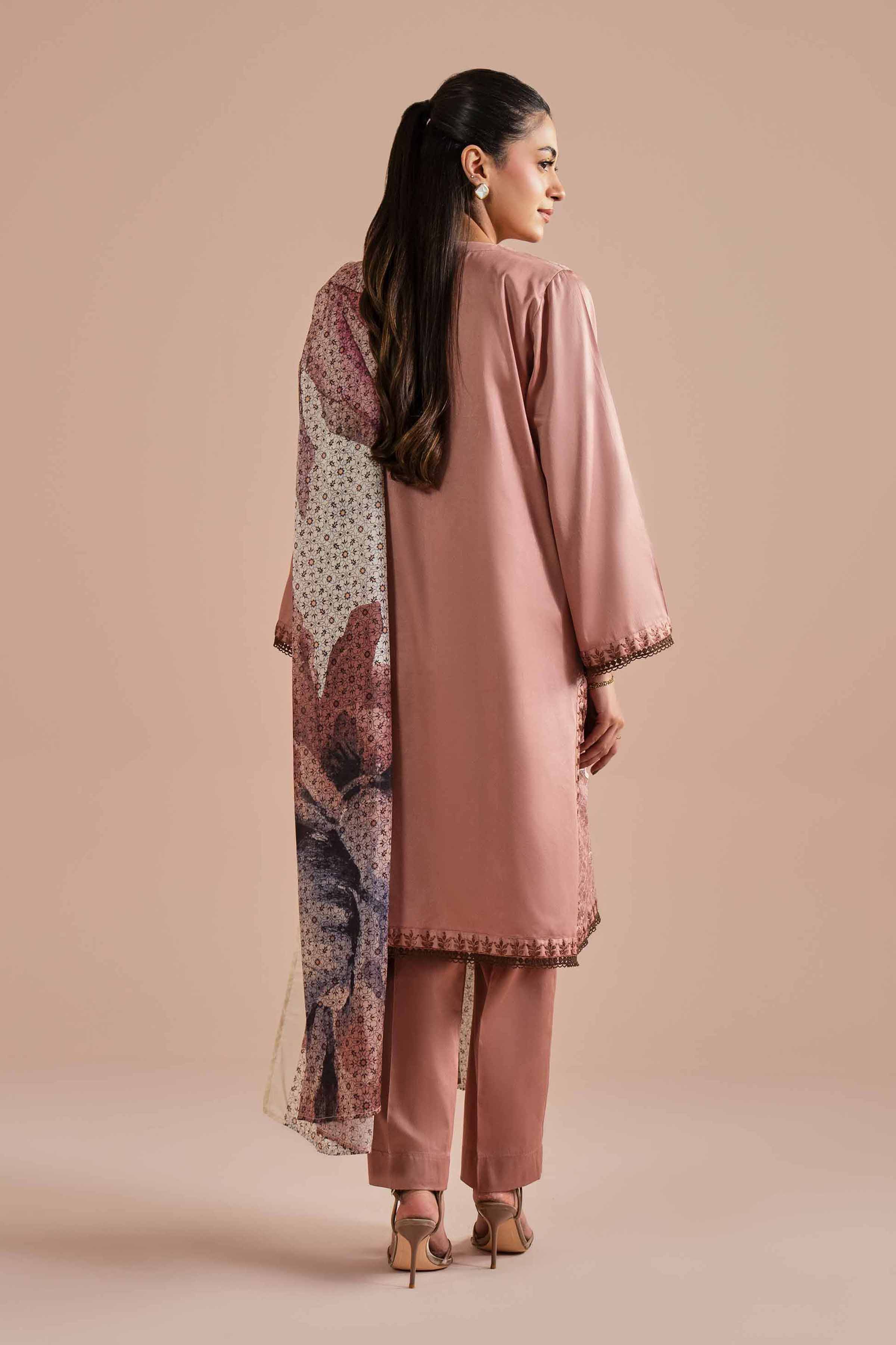 NishatUK - Pink Embroidered Sateen 3-piece ready to wear Suit