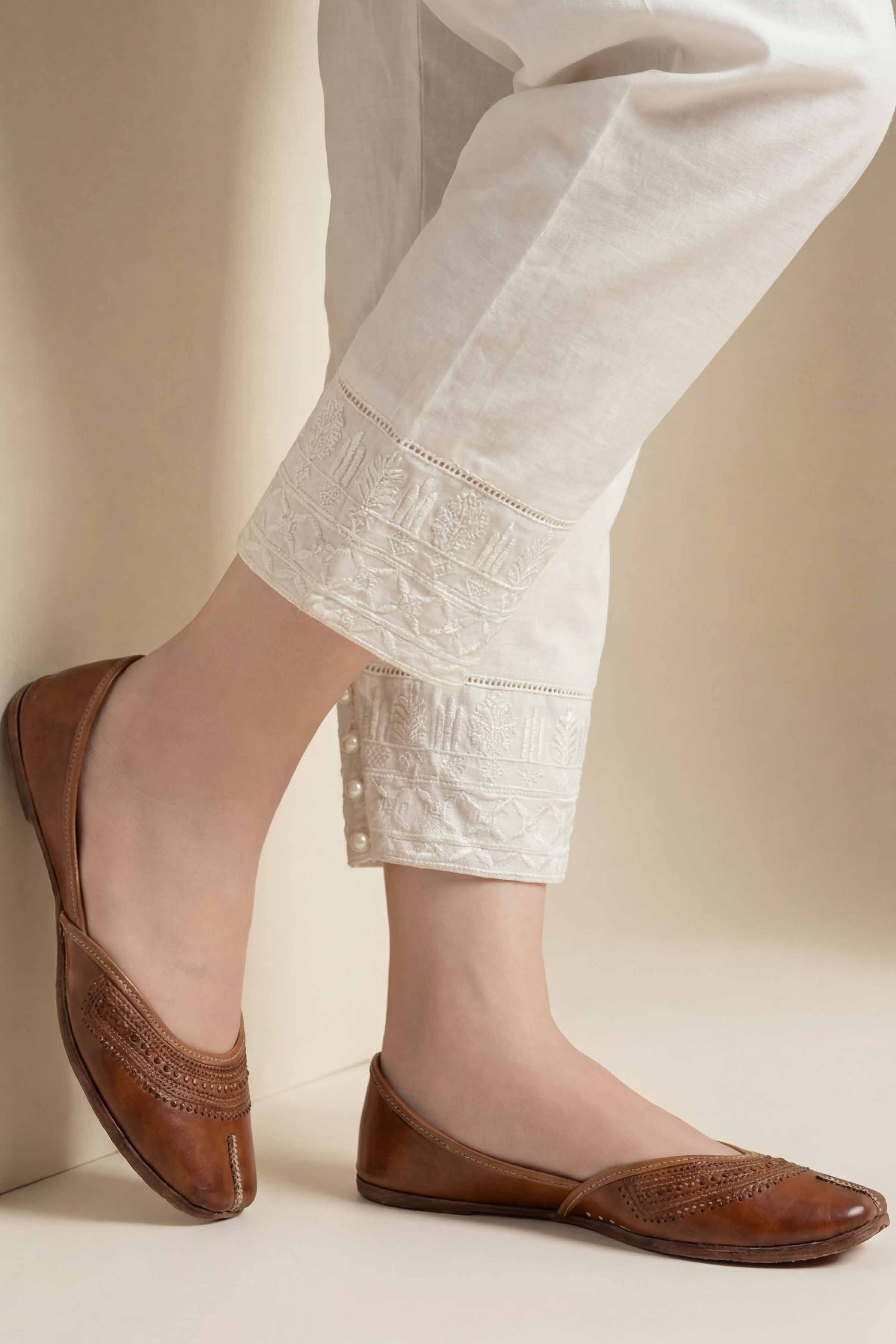 NishatUK - White Embroidered Cambric 1-piece ready to wear shalwar