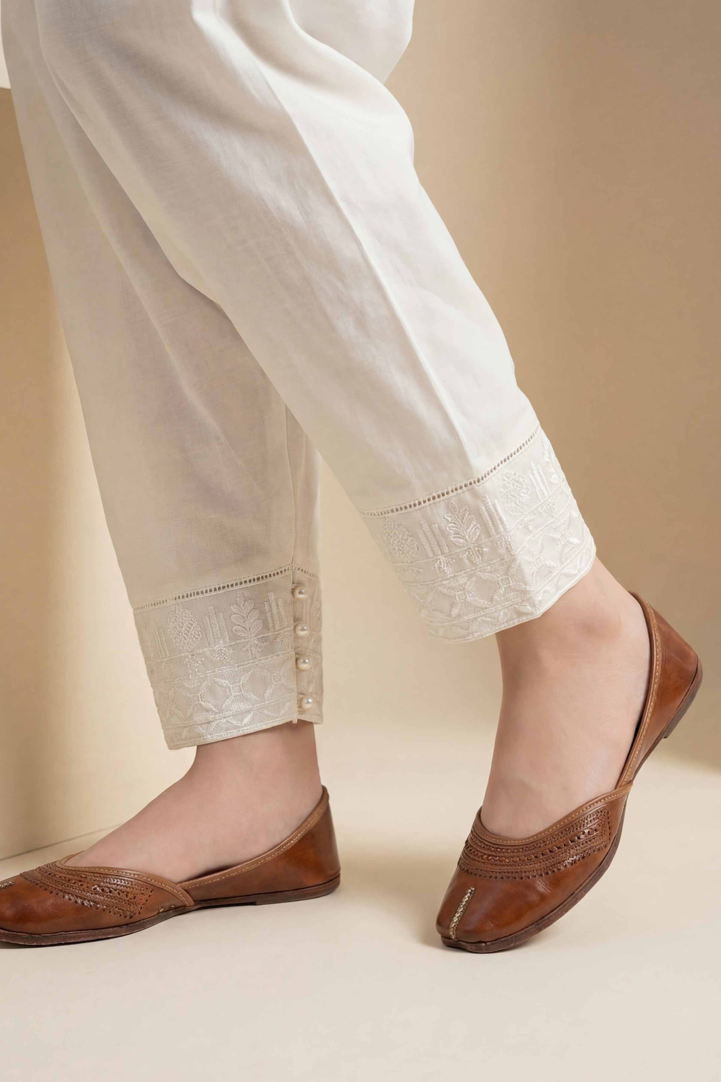 NishatUK - White Embroidered Cambric 1-piece ready to wear shalwar