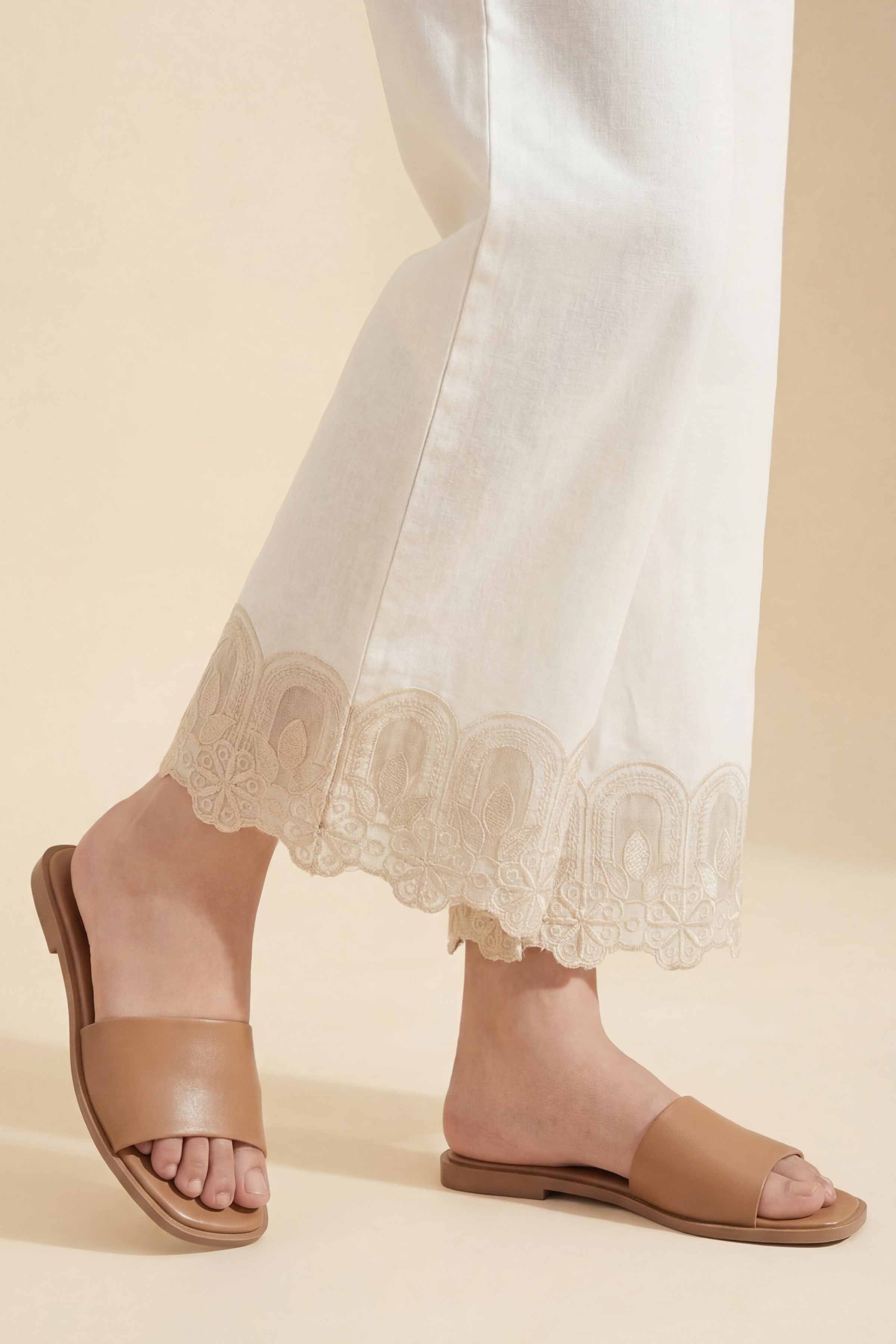 NishatUK - White Embroidered Cambric 1-piece ready to wear trouser