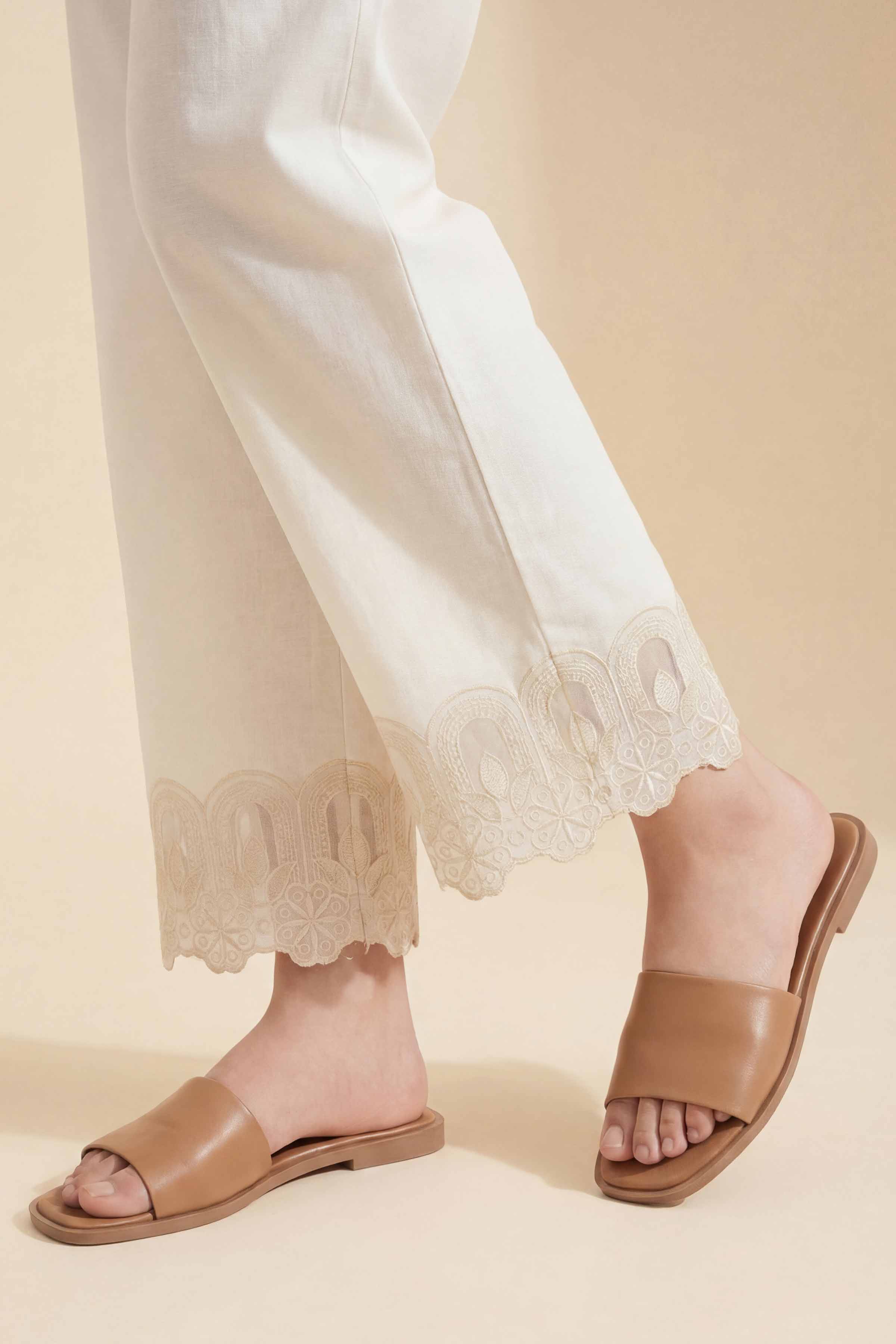 NishatUK - White Embroidered Cambric 1-piece ready to wear trouser