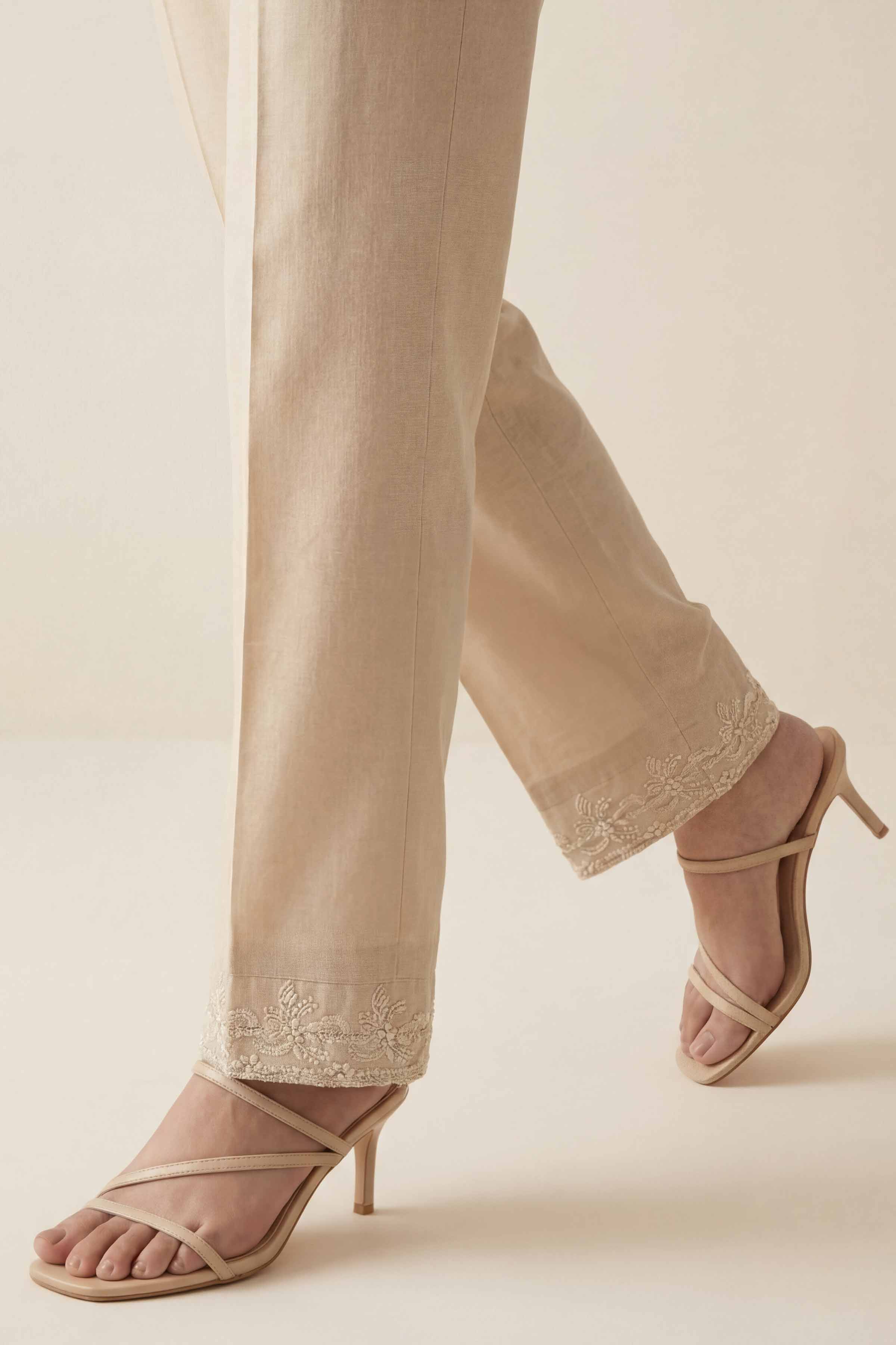 NishatUK - Beige Embroidered Cambric 1-piece ready to wear trouser