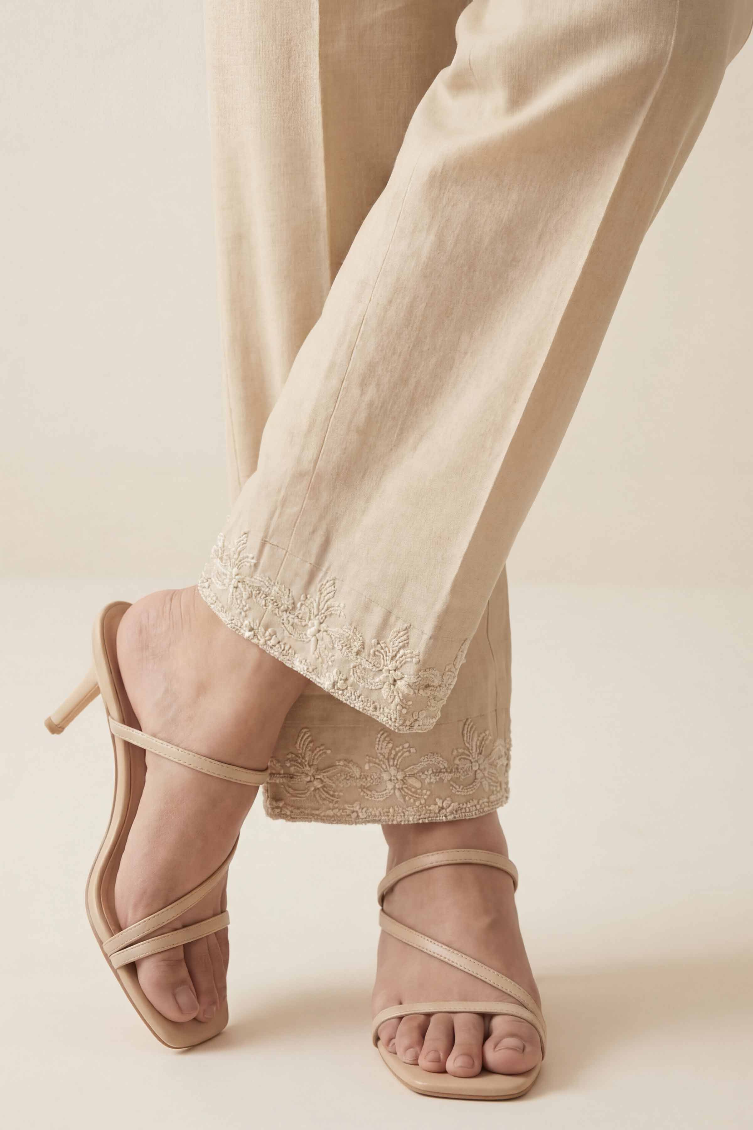 NishatUK - Beige Embroidered Cambric 1-piece ready to wear trouser