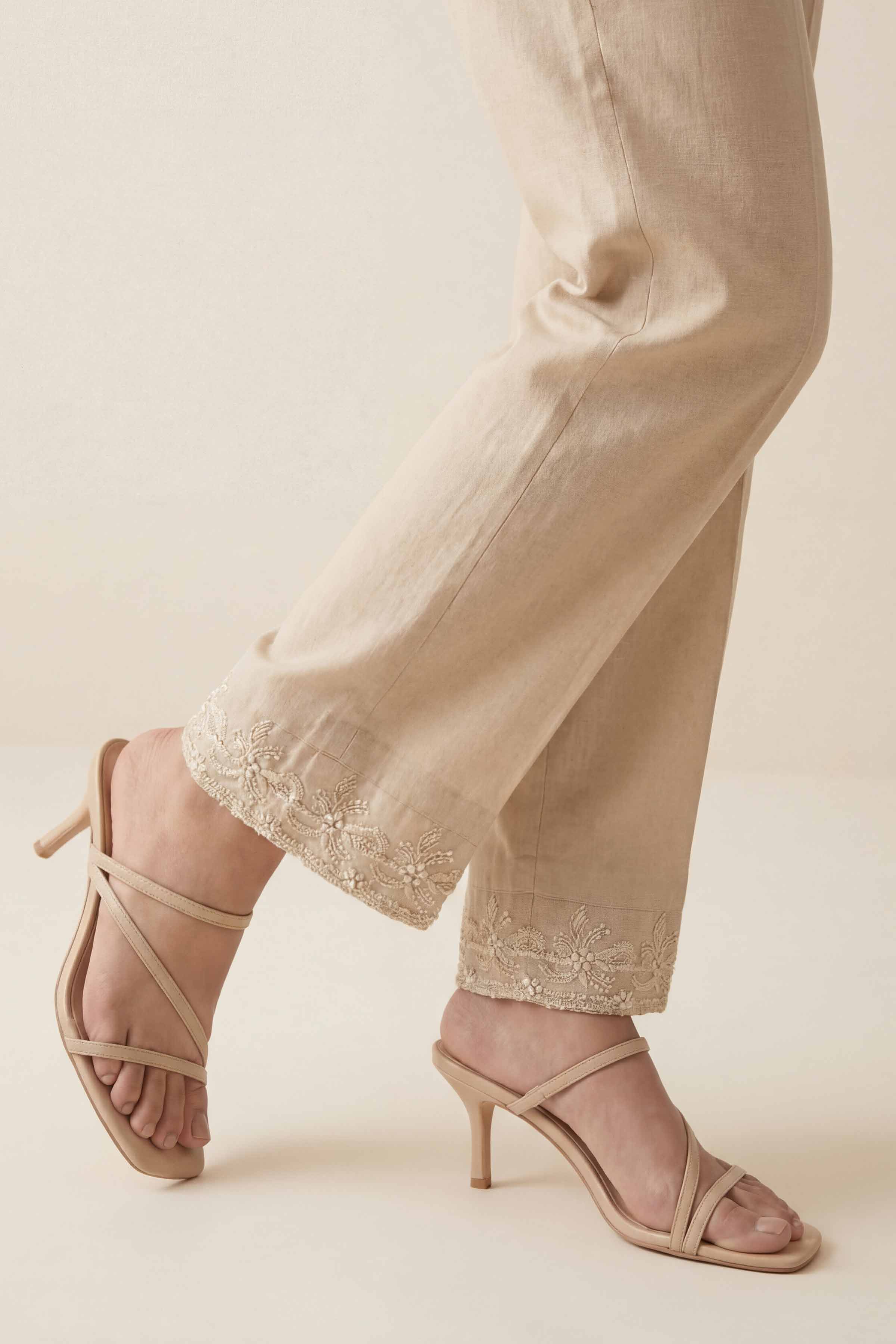 NishatUK - Beige Embroidered Cambric 1-piece ready to wear trouser