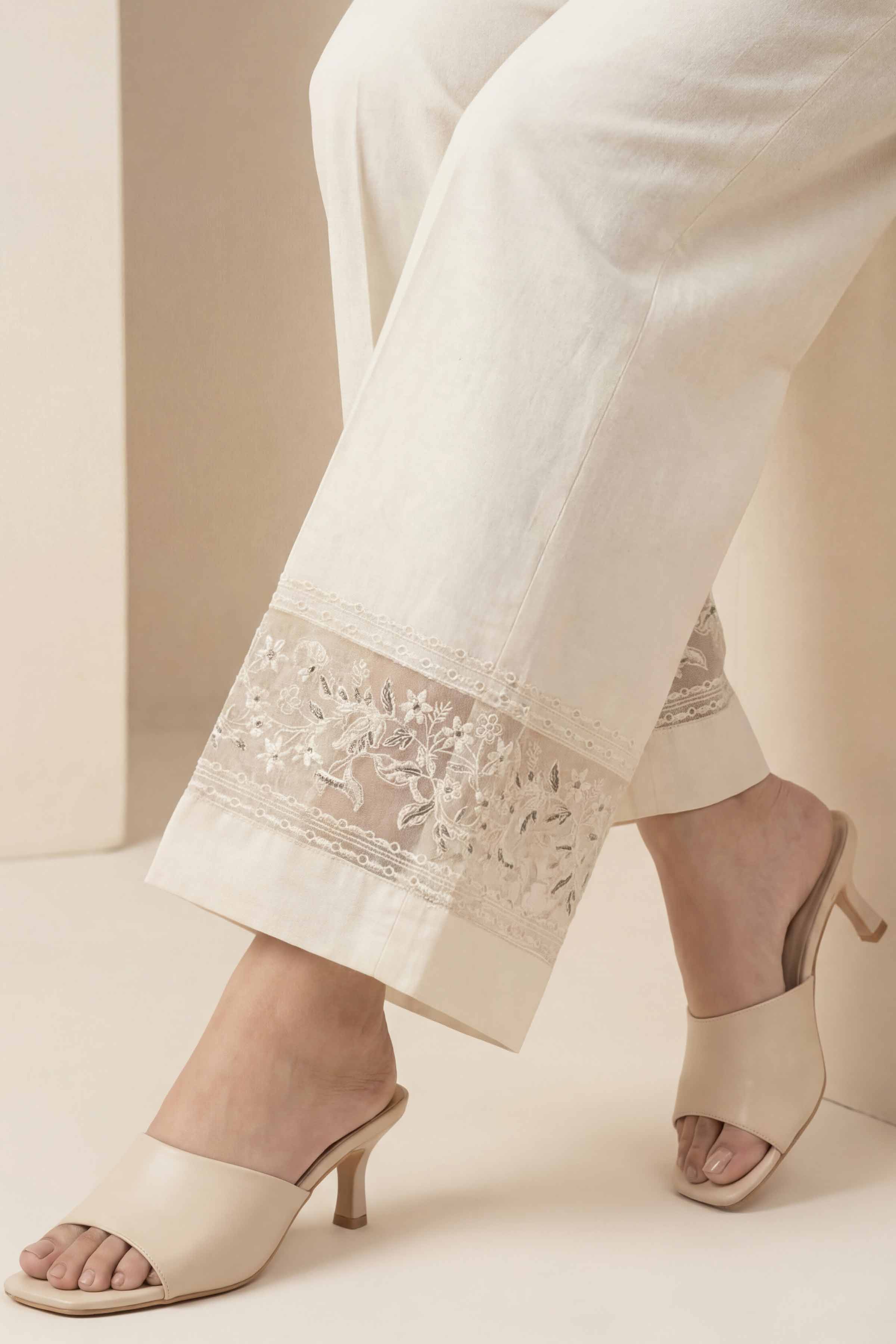 NishatUK - Off White Embroidered Cambric 1-piece ready to wear trouser