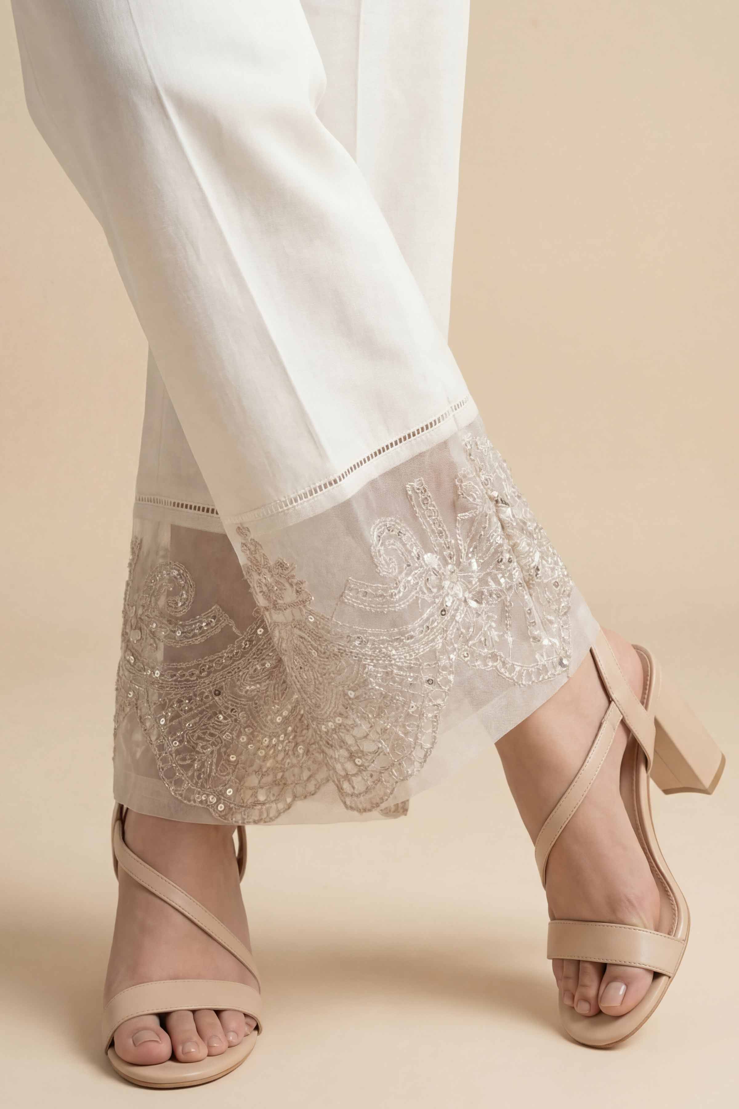 NishatUK - White Embroidered Cambric 1-piece ready to wear Trouser