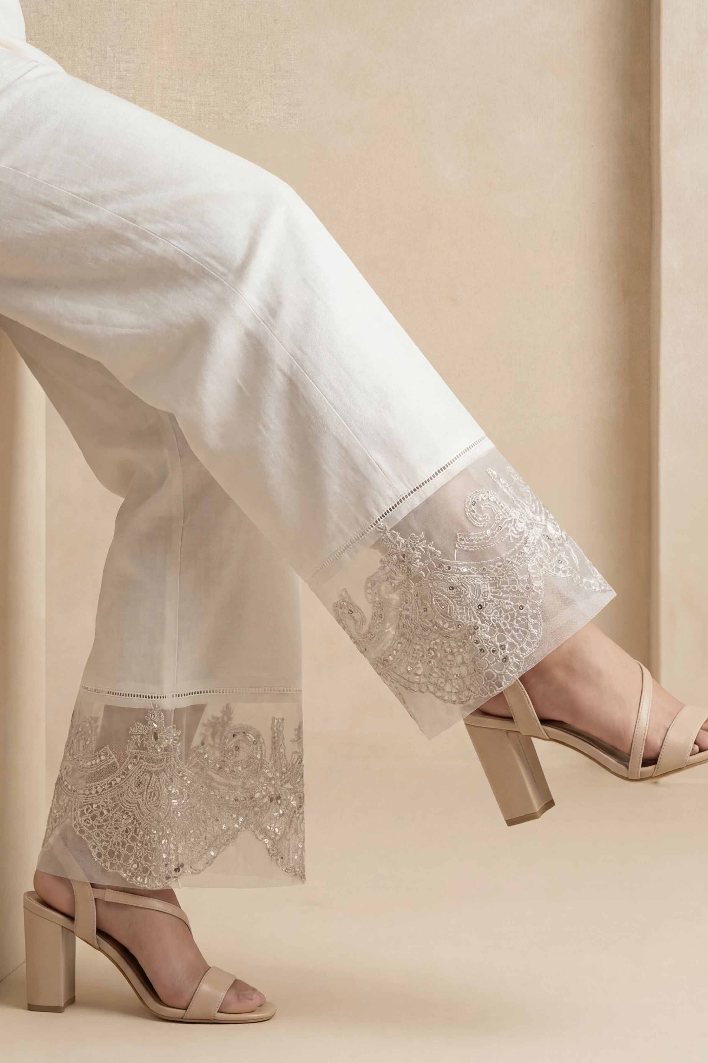NishatUK - White Embroidered Cambric 1-piece ready to wear Trouser