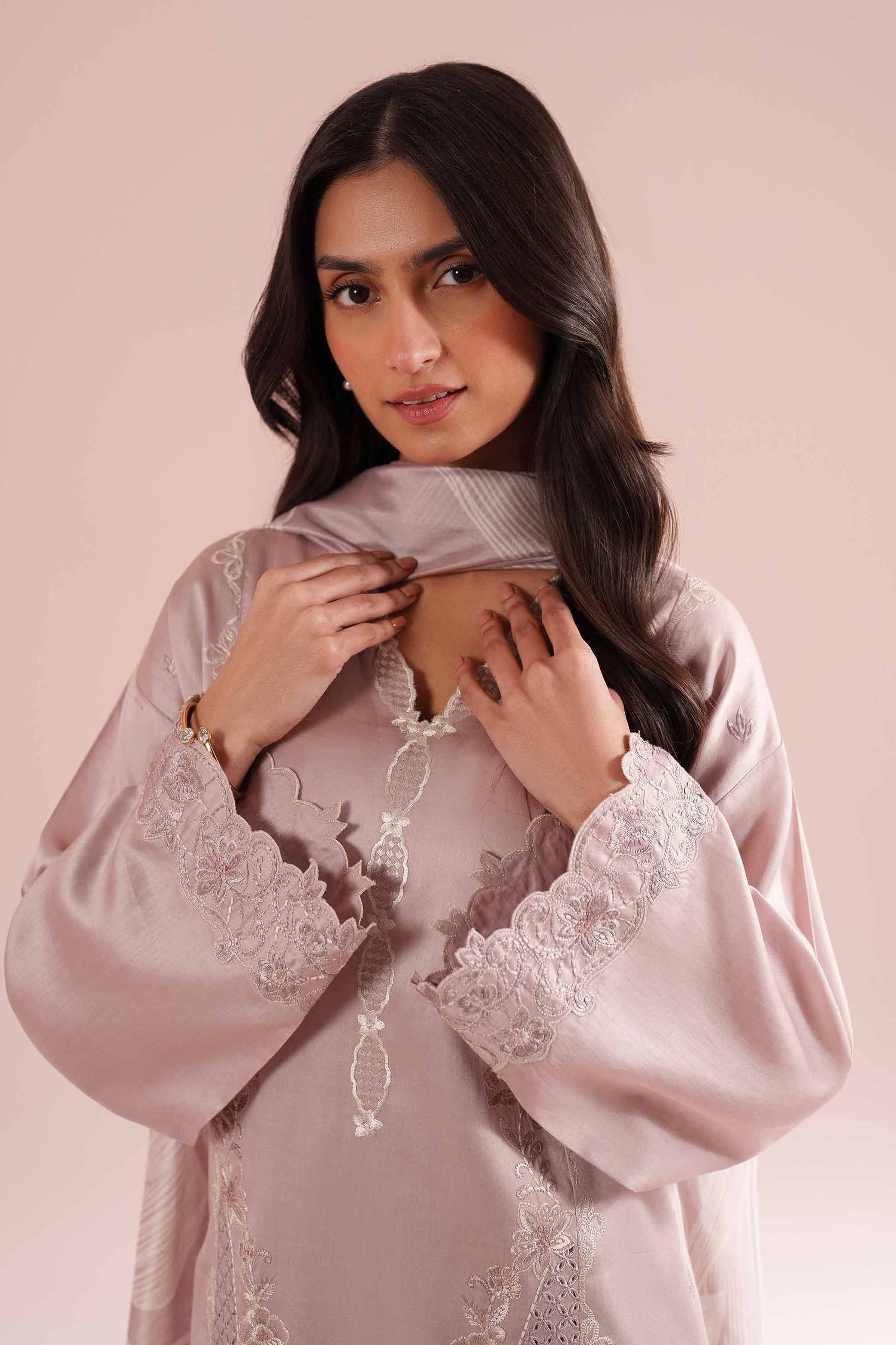 NishatUK - Pink Embroidered Sateen 3-piece ready to wear Suit