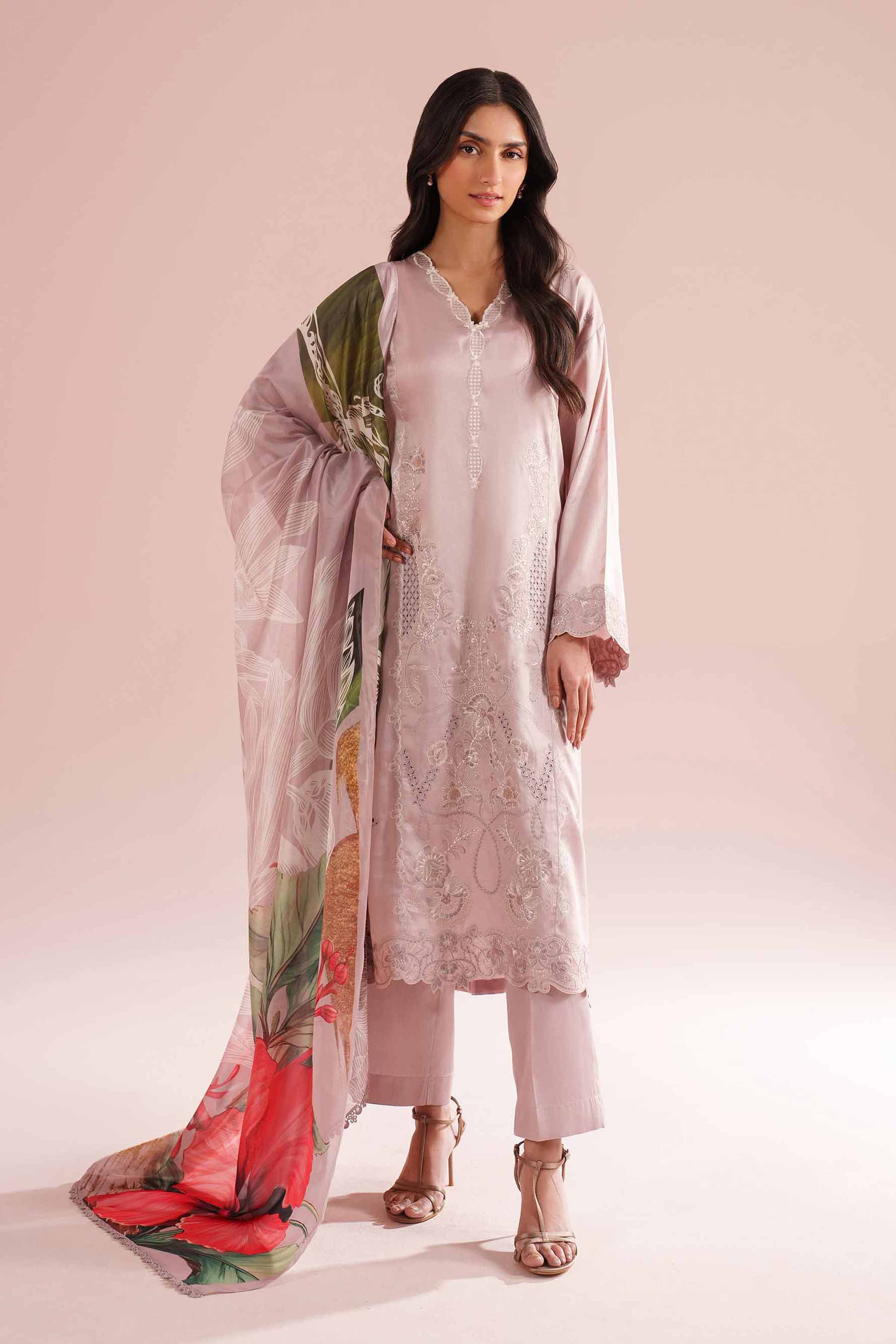 NishatUK - Pink Embroidered Sateen 3-piece ready to wear Suit