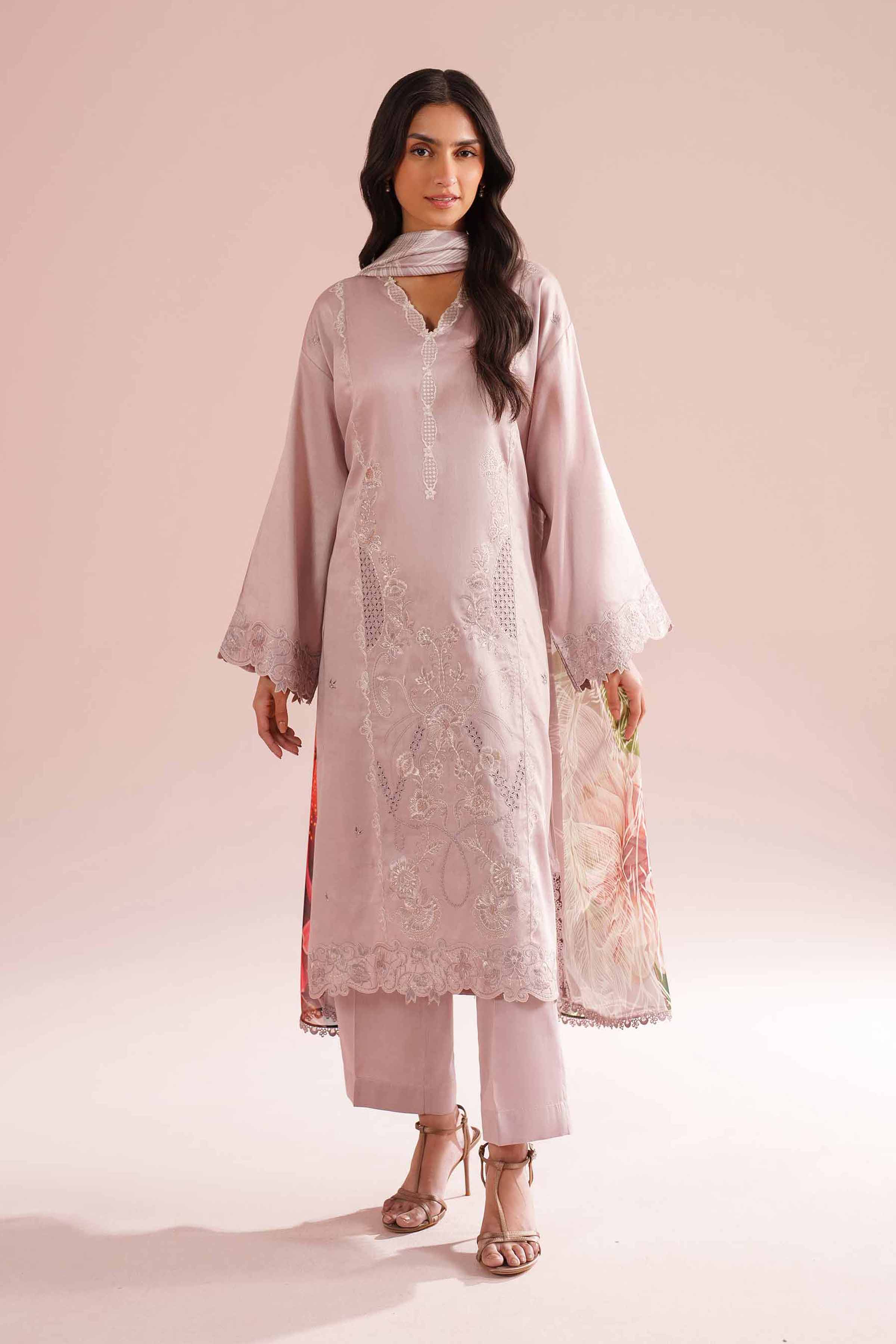 NishatUK - Pink Embroidered Sateen 3-piece ready to wear Suit