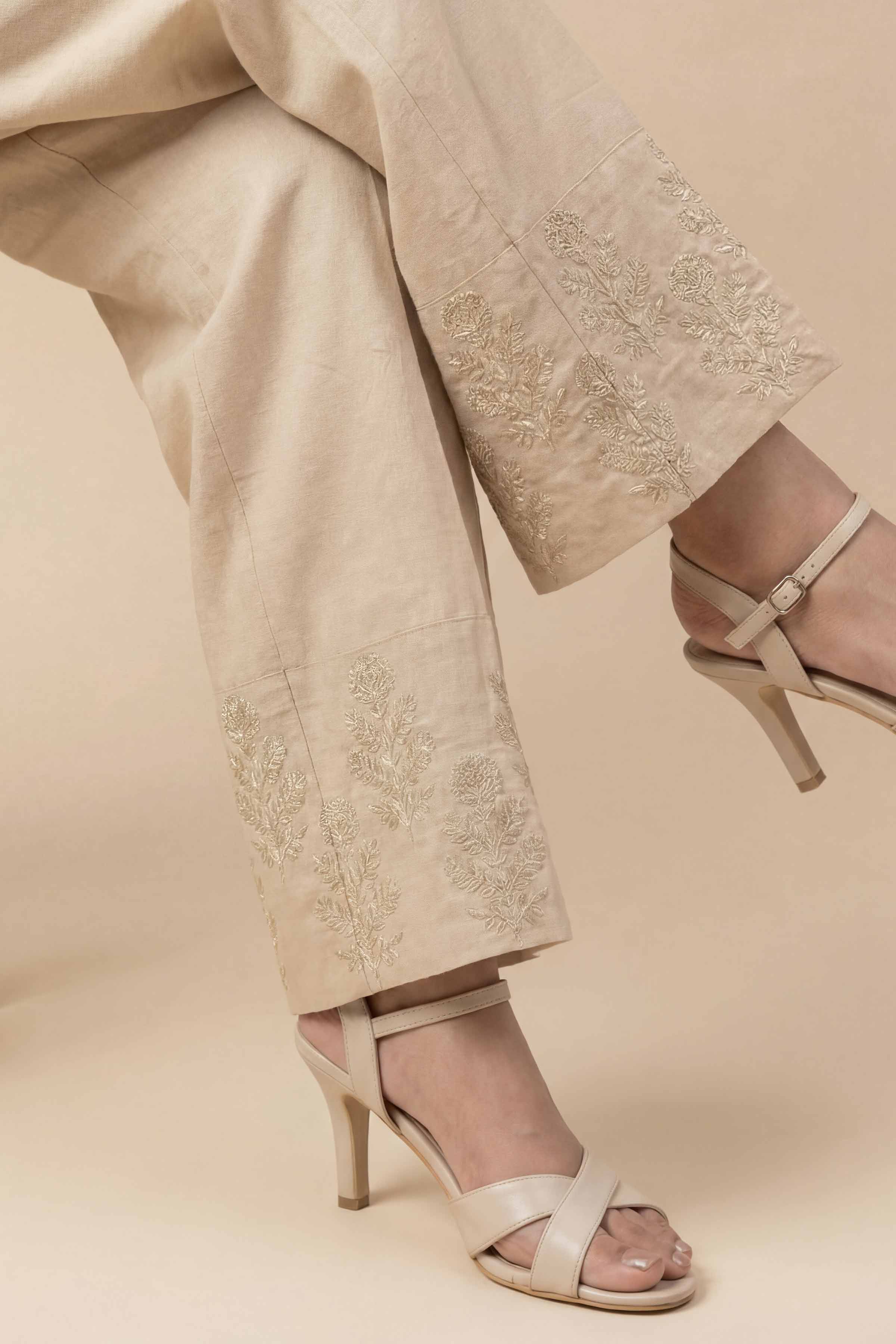 NishatUK - Beige Embroidered Cambric 1-piece ready to wear trouser