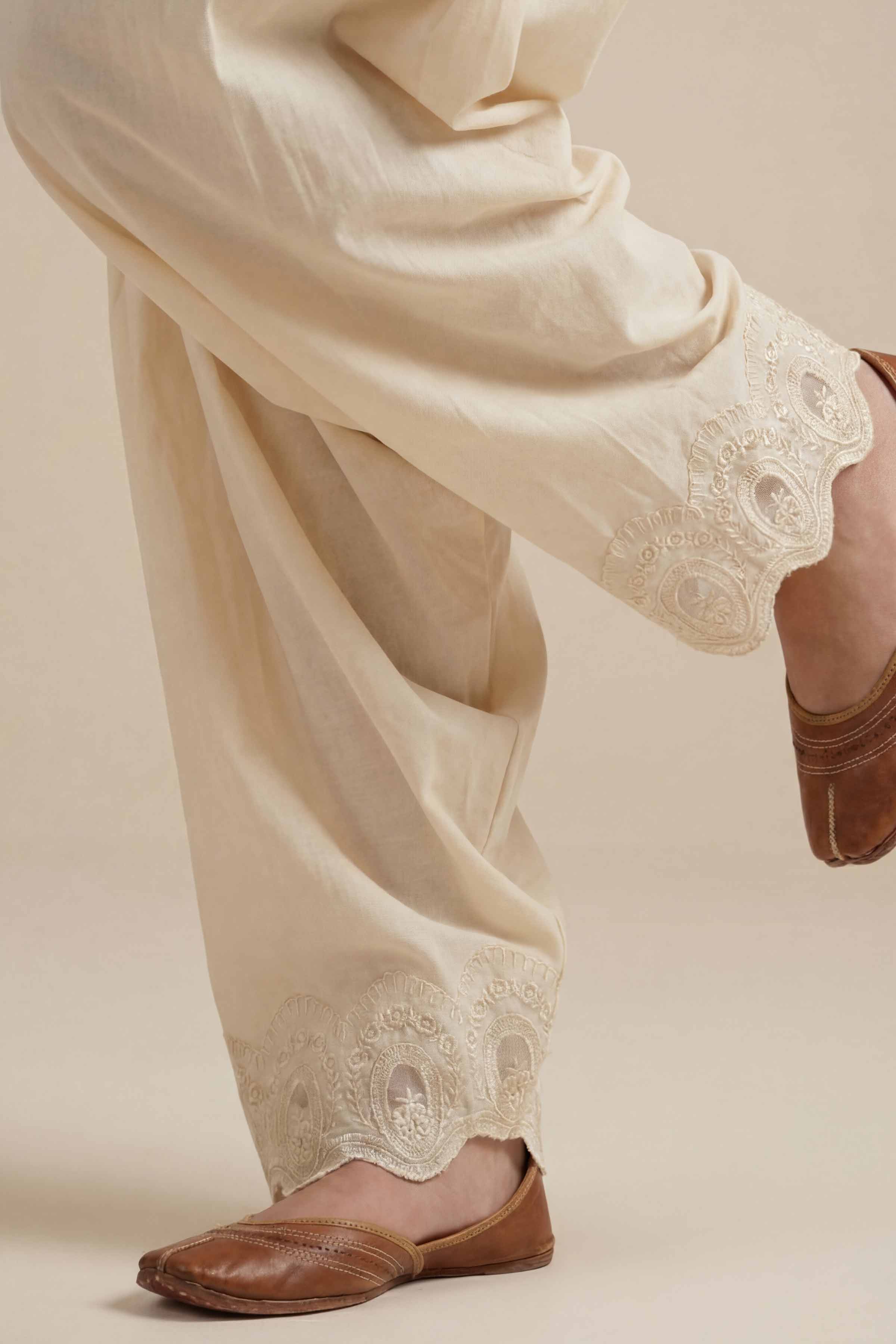 NishatUK - Off White Embroidered Cambric 1-piece ready to wear shalwar