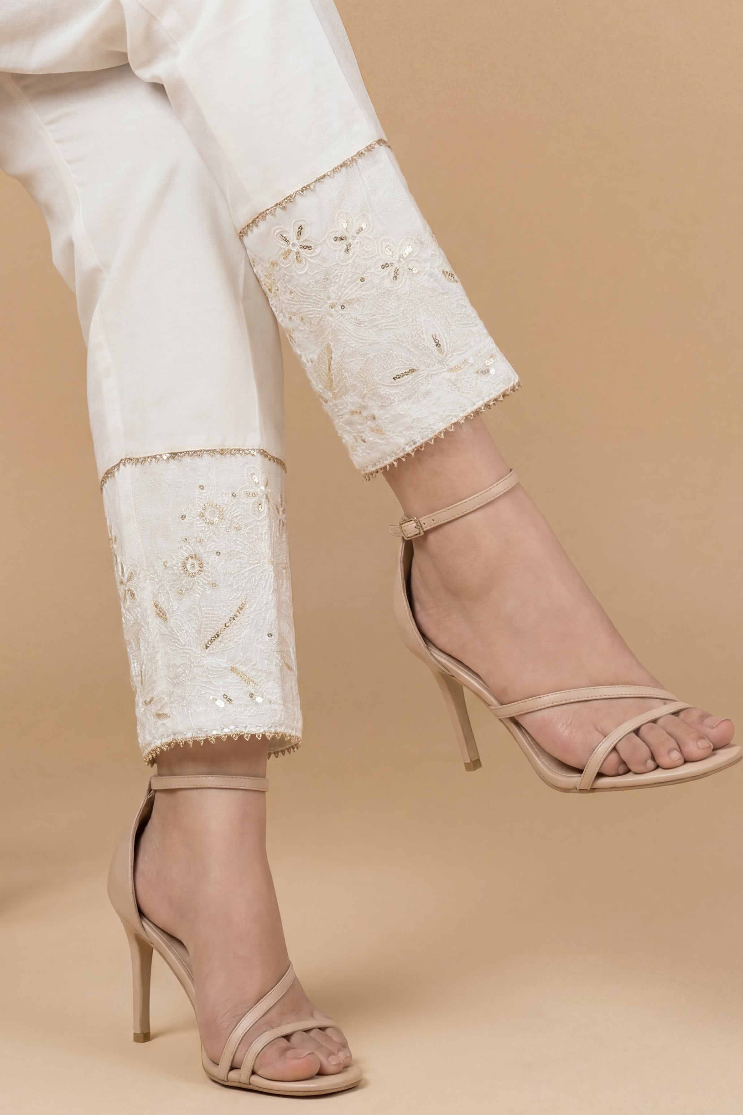 NishatUK - White Embroidered Cambric 1-piece ready to wear Trouser