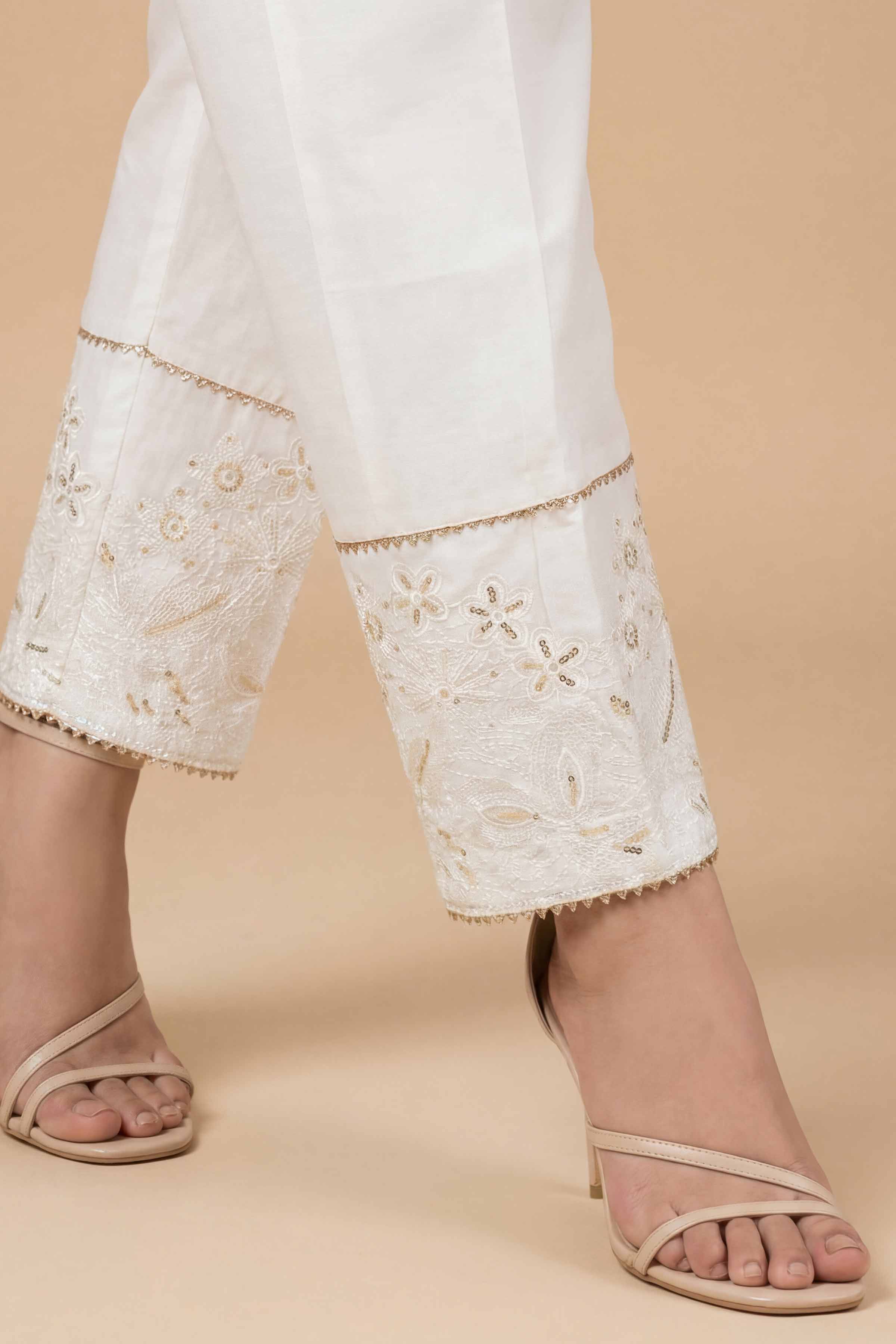 NishatUK - White Embroidered Cambric 1-piece ready to wear Trouser