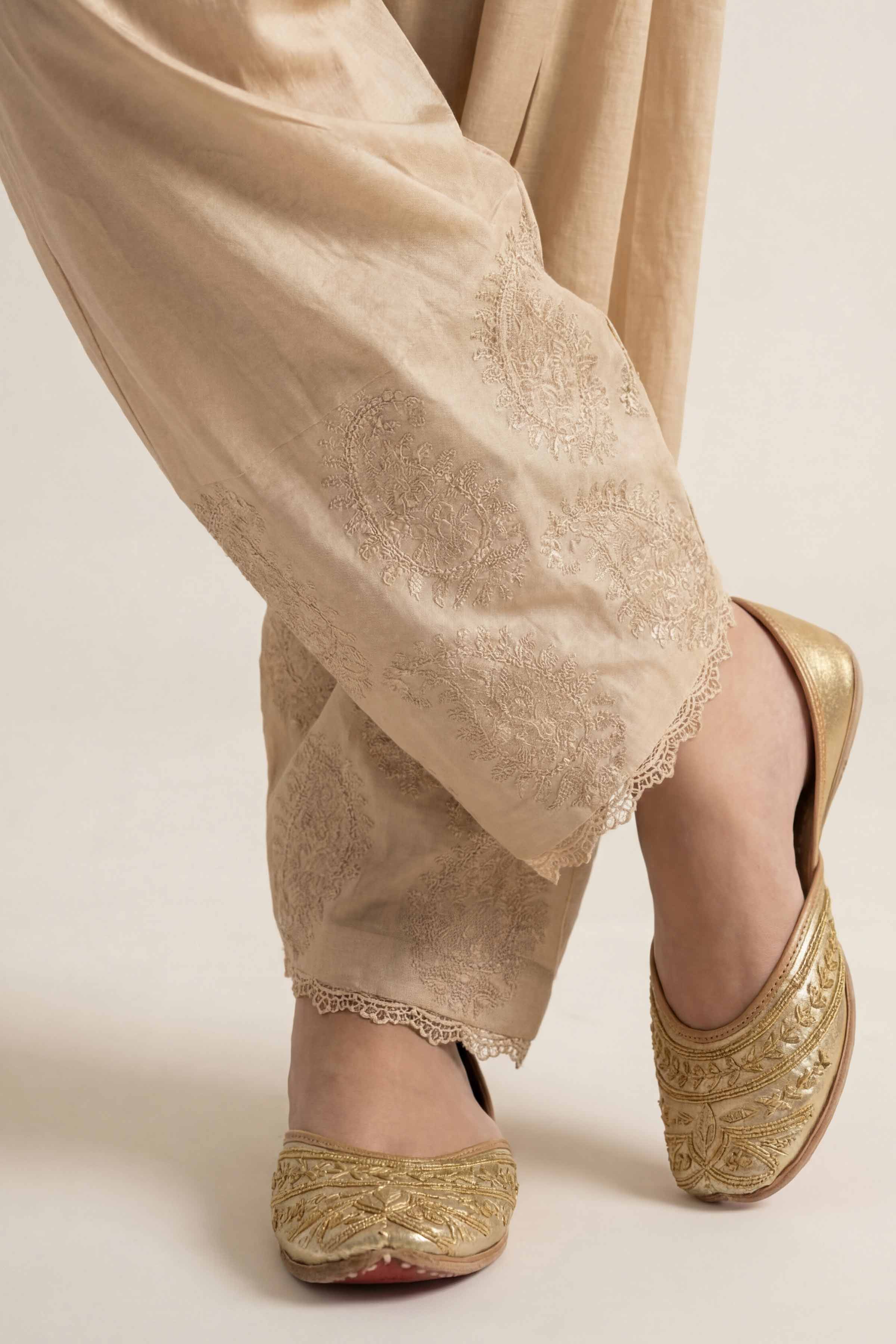 NishatUK - Beige Embroidered Cambric 1-piece ready to wear Trouser