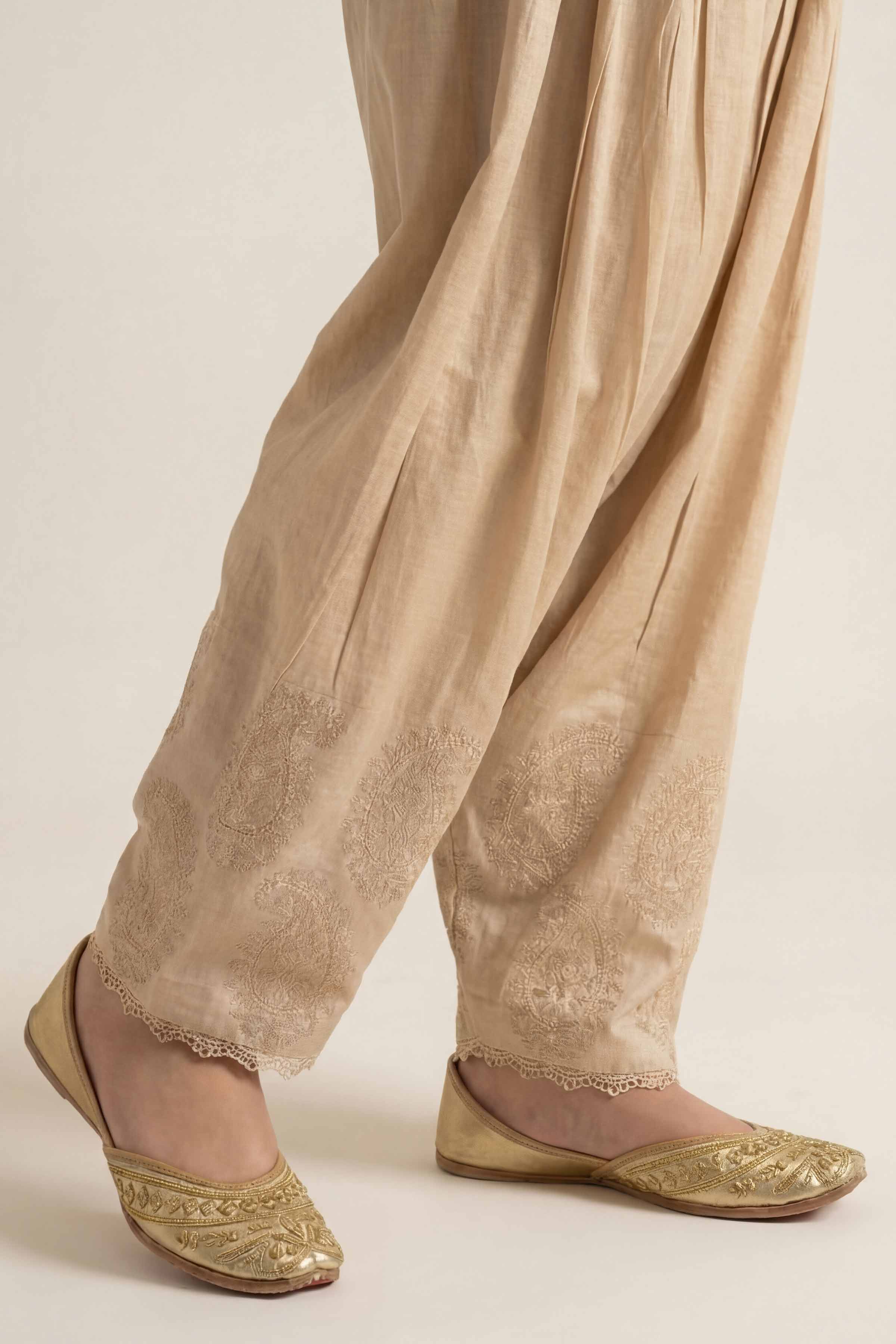 NishatUK - Beige Embroidered Cambric 1-piece ready to wear Trouser