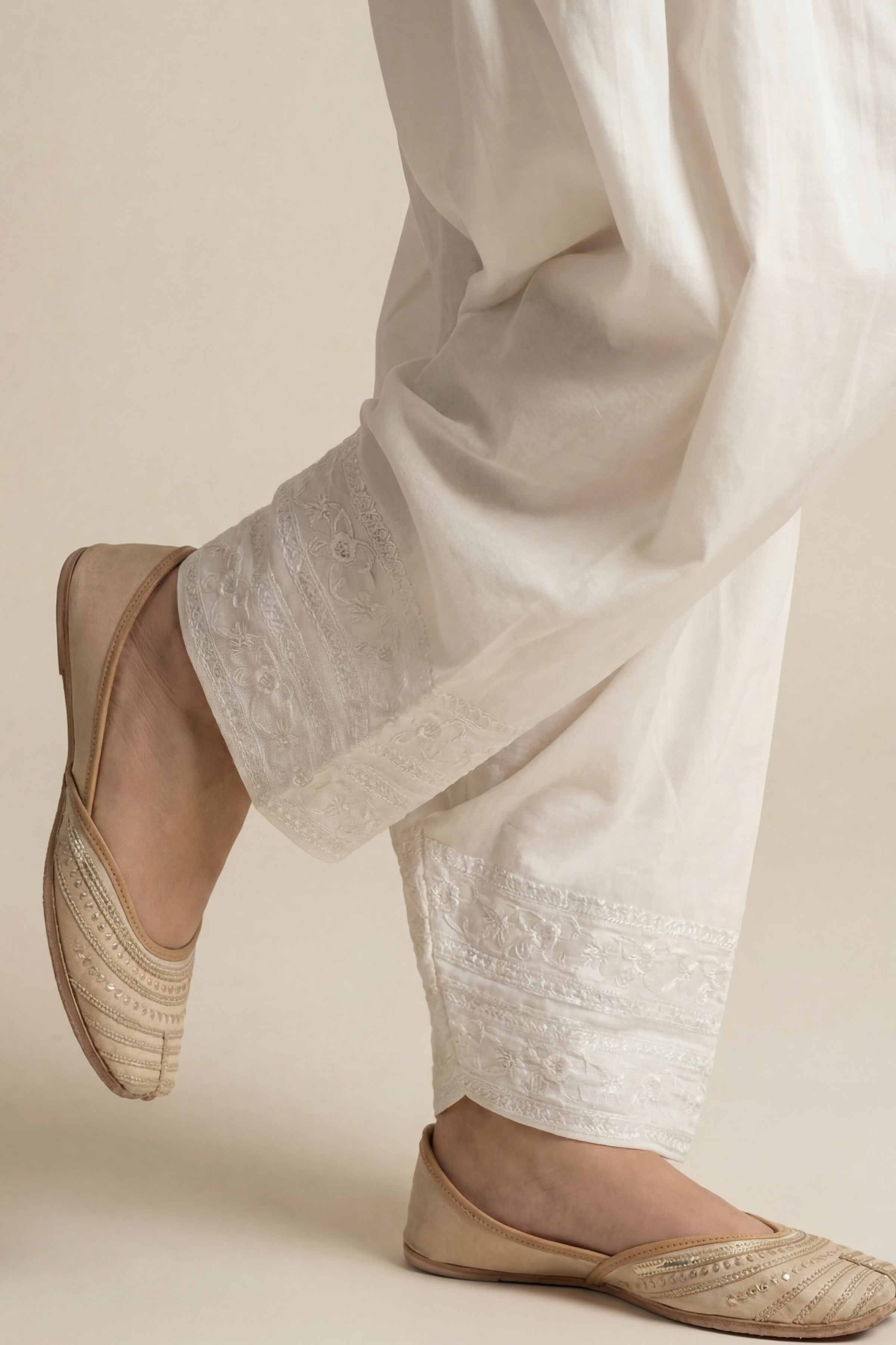 NishatUK - White Embroidered Cambric 1-piece ready to wear shalwar