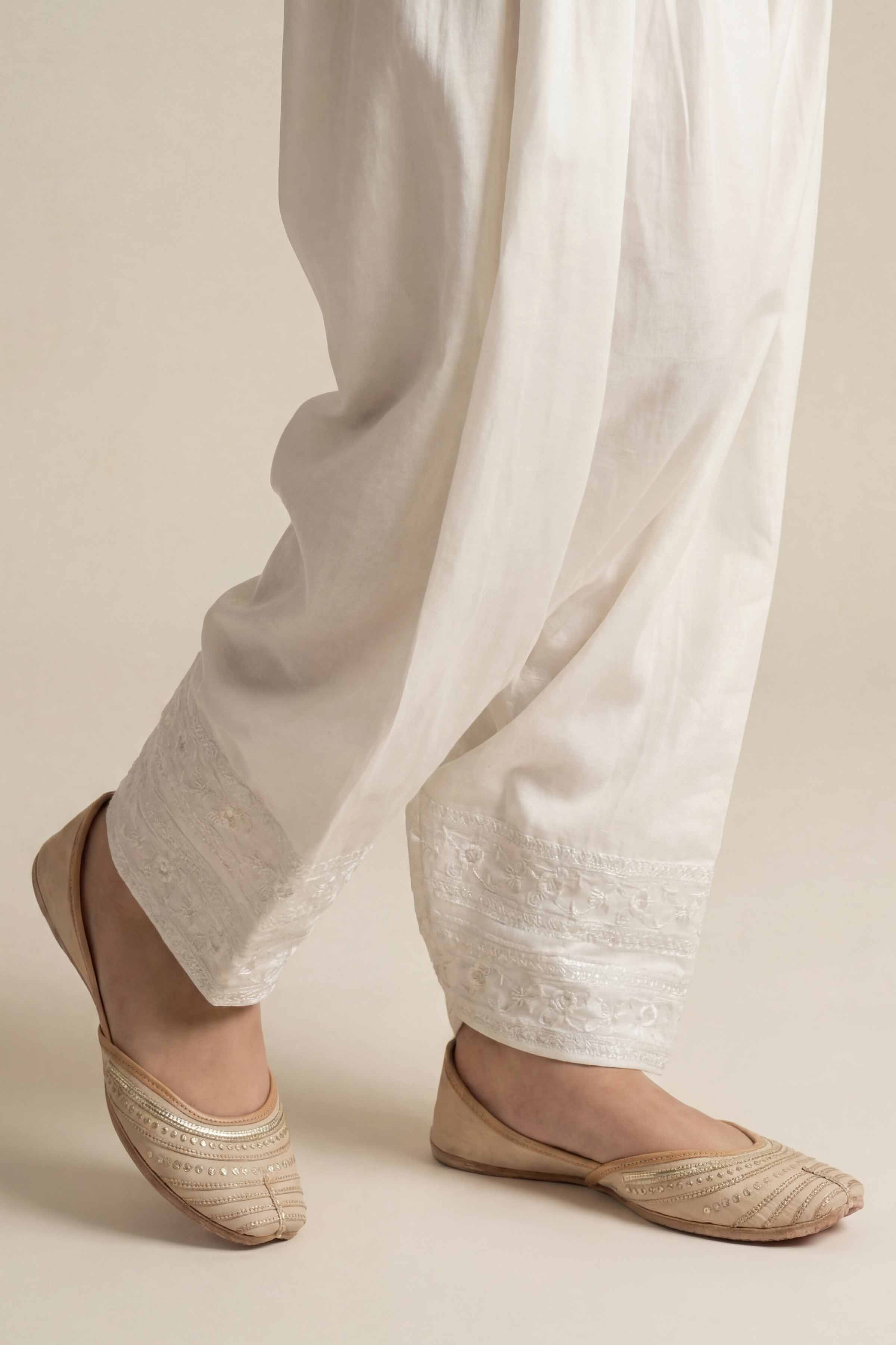 NishatUK - White Embroidered Cambric 1-piece ready to wear shalwar