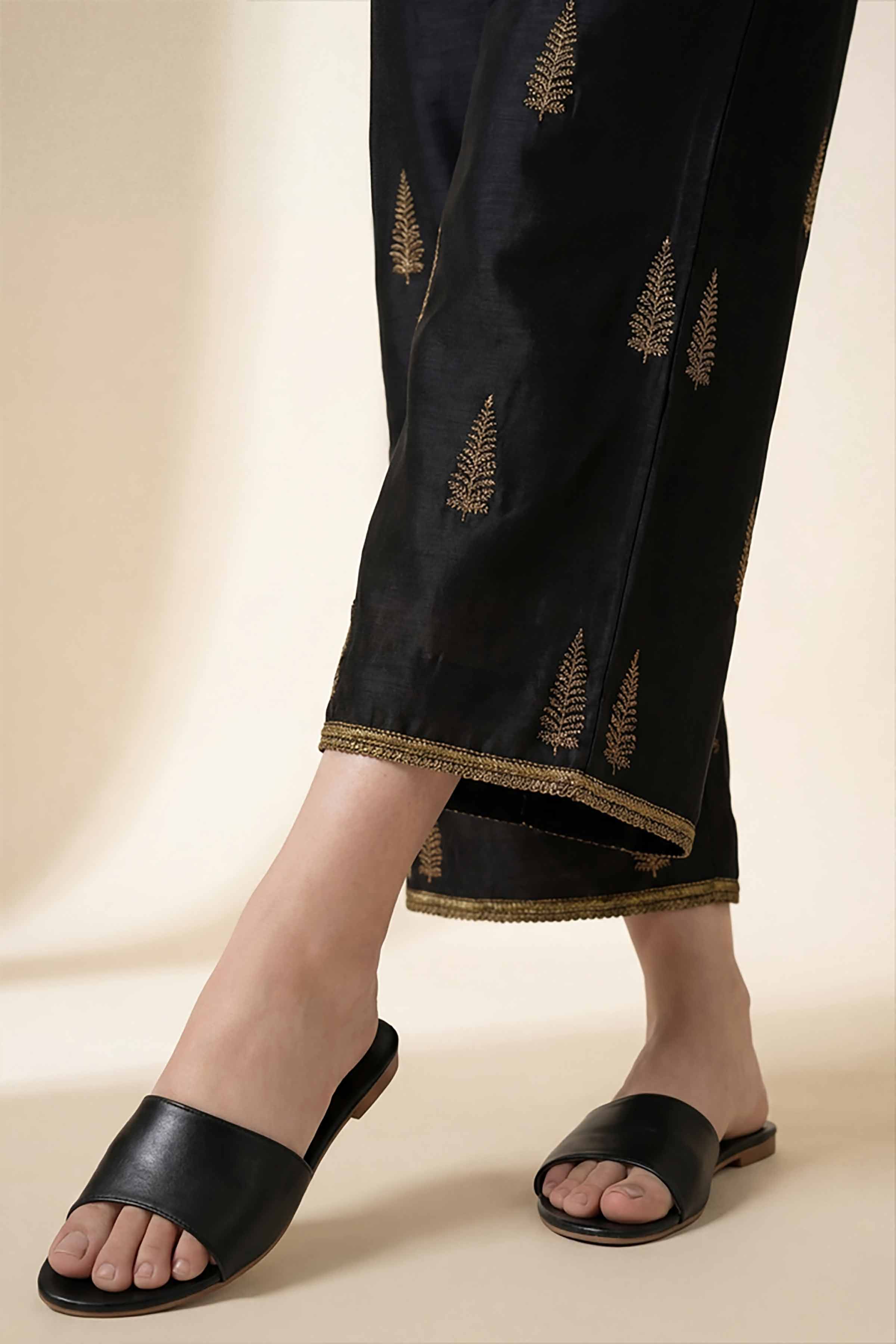 NishatUK - Black Embroidered Cambric 1-piece ready to wear Trouser