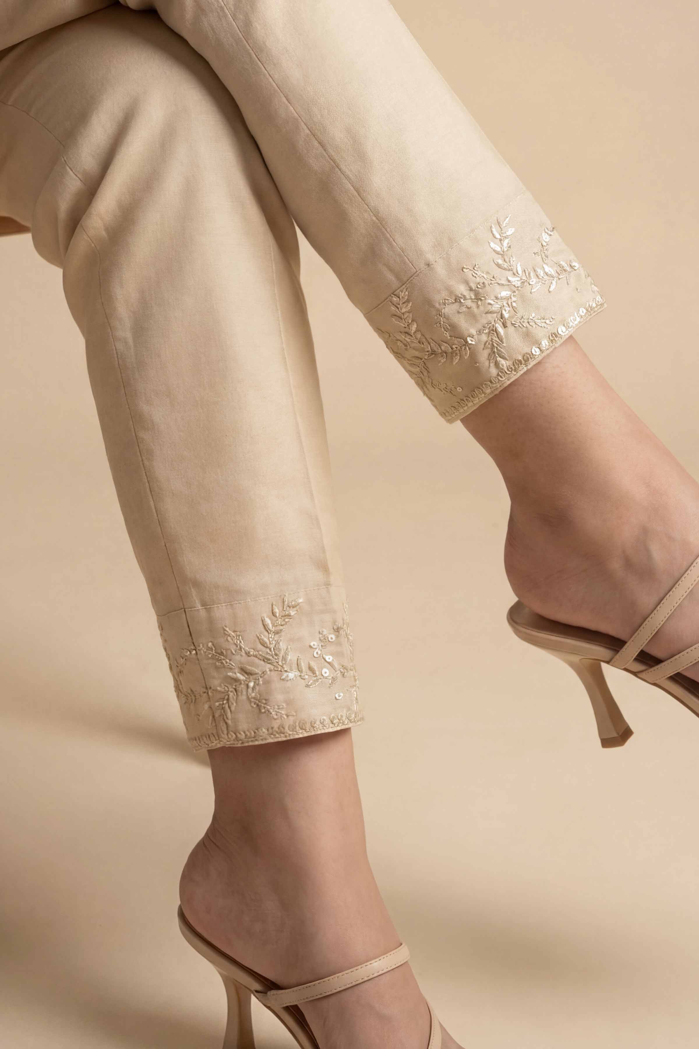 NishatUK - Beige Embroidered Cambric 1-piece ready to wear trouser