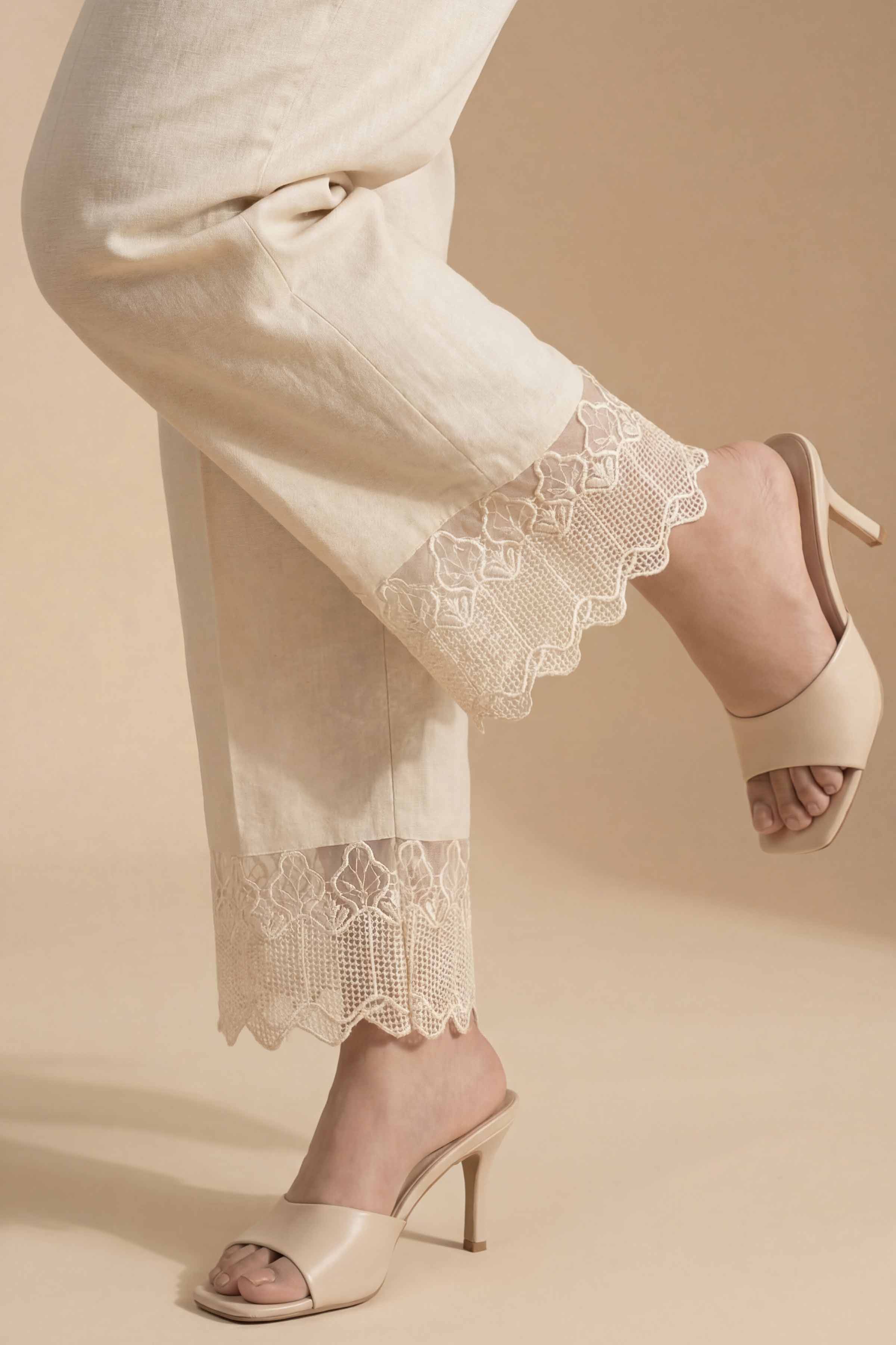 NishatUK - Beige Embroidered Cambric 1-piece ready to wear Trouser