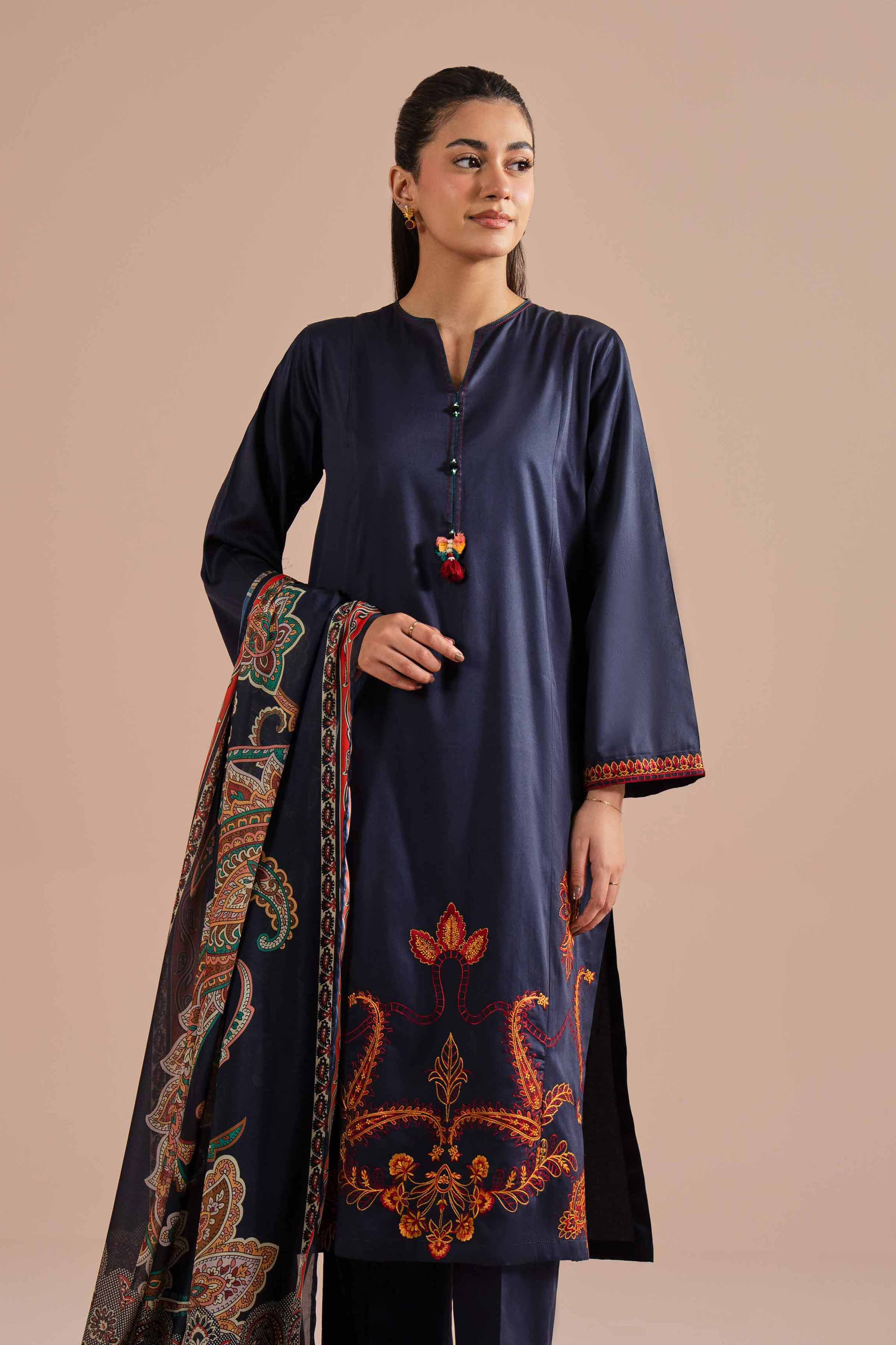 NishatUK - Blue Embroidered Sateen ready to wear Suit