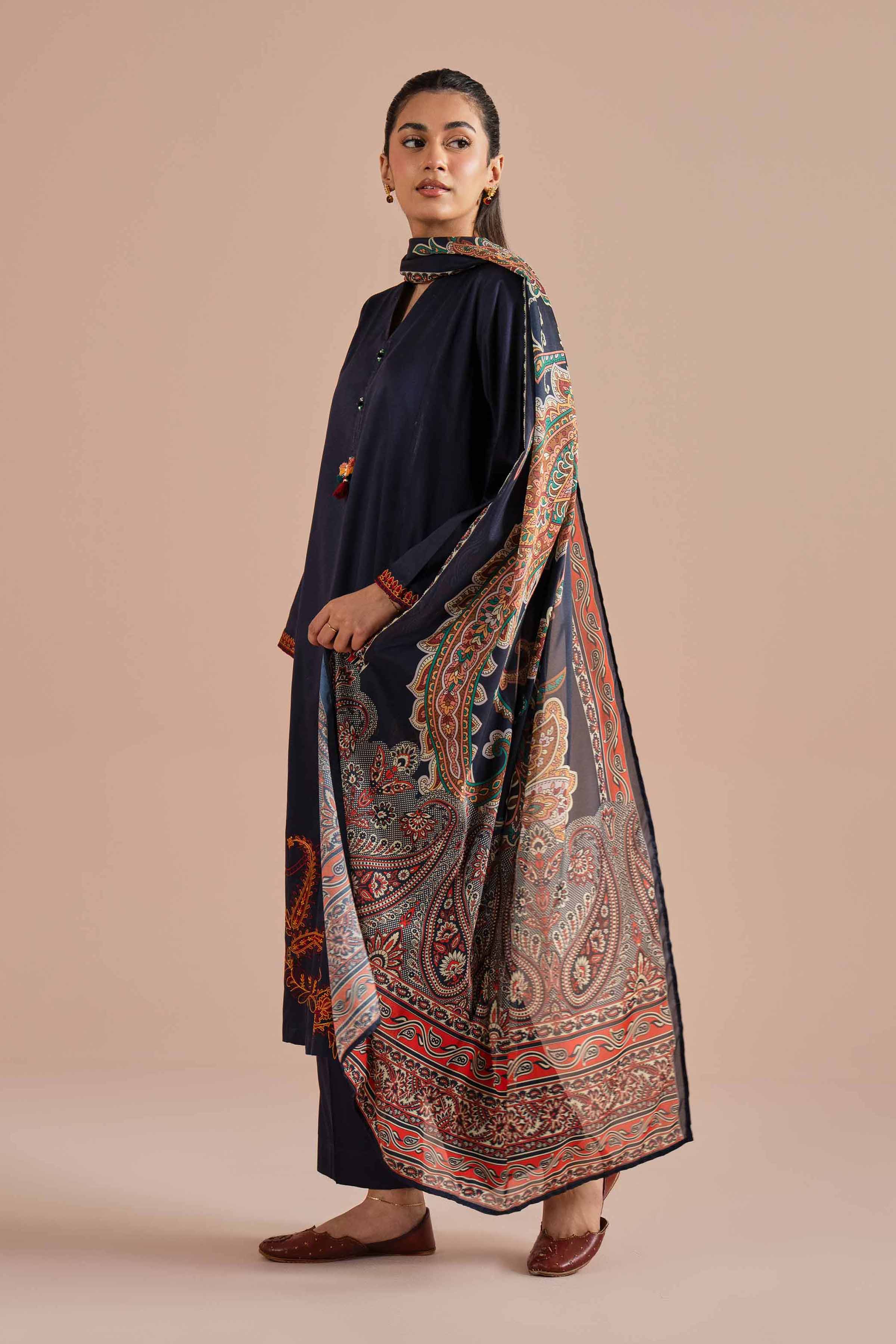 NishatUK - Blue Embroidered Sateen ready to wear Suit