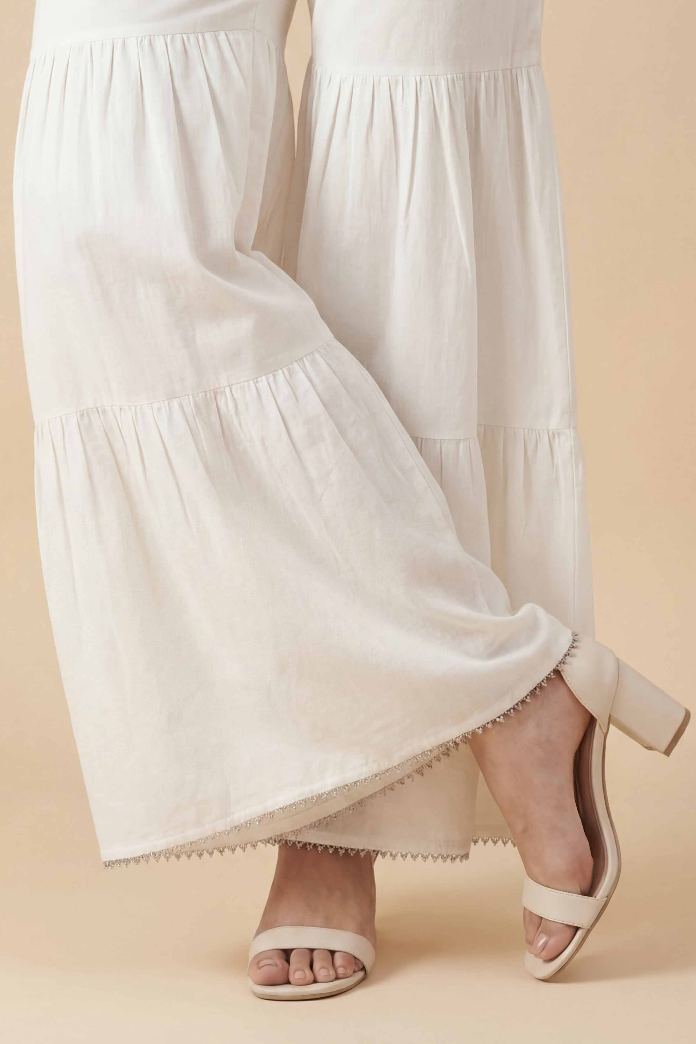 NishatUK - White Solids Cambric 1-piece ready to wear sharara