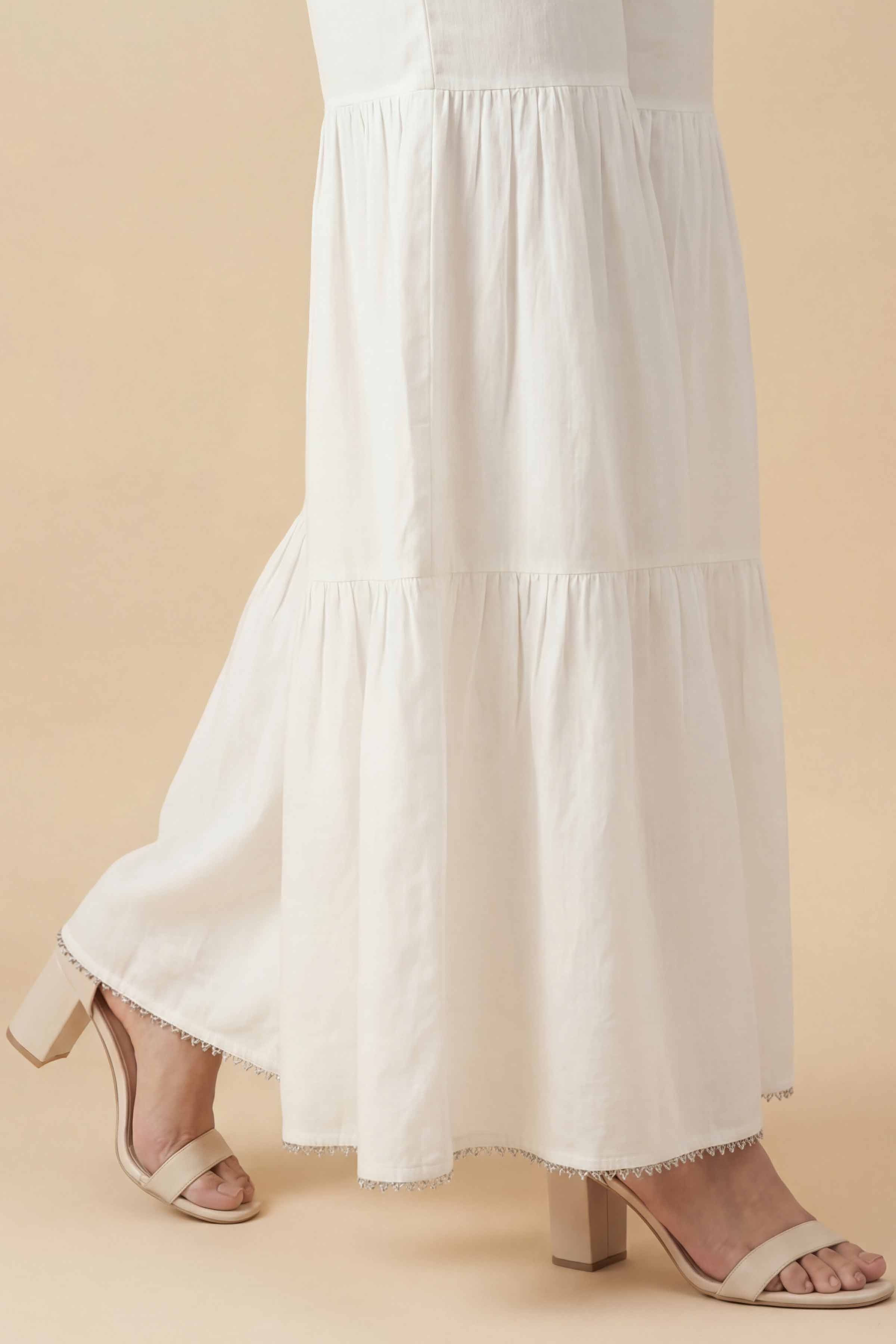 NishatUK - White Solids Cambric 1-piece ready to wear sharara