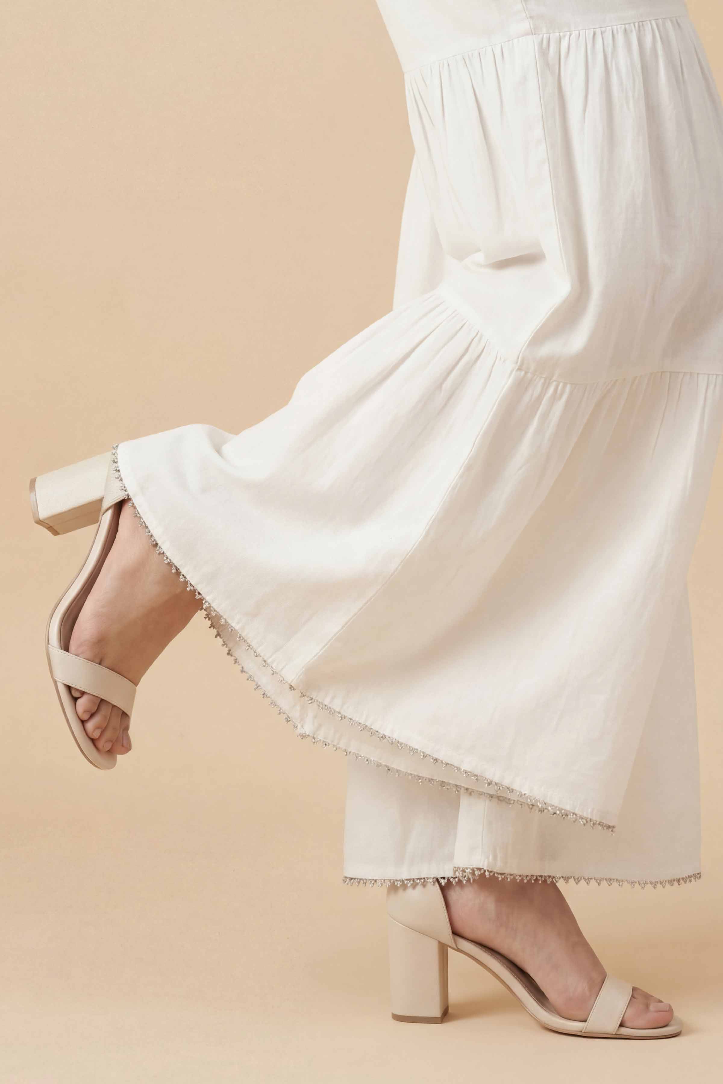 NishatUK - White Solids Cambric 1-piece ready to wear sharara