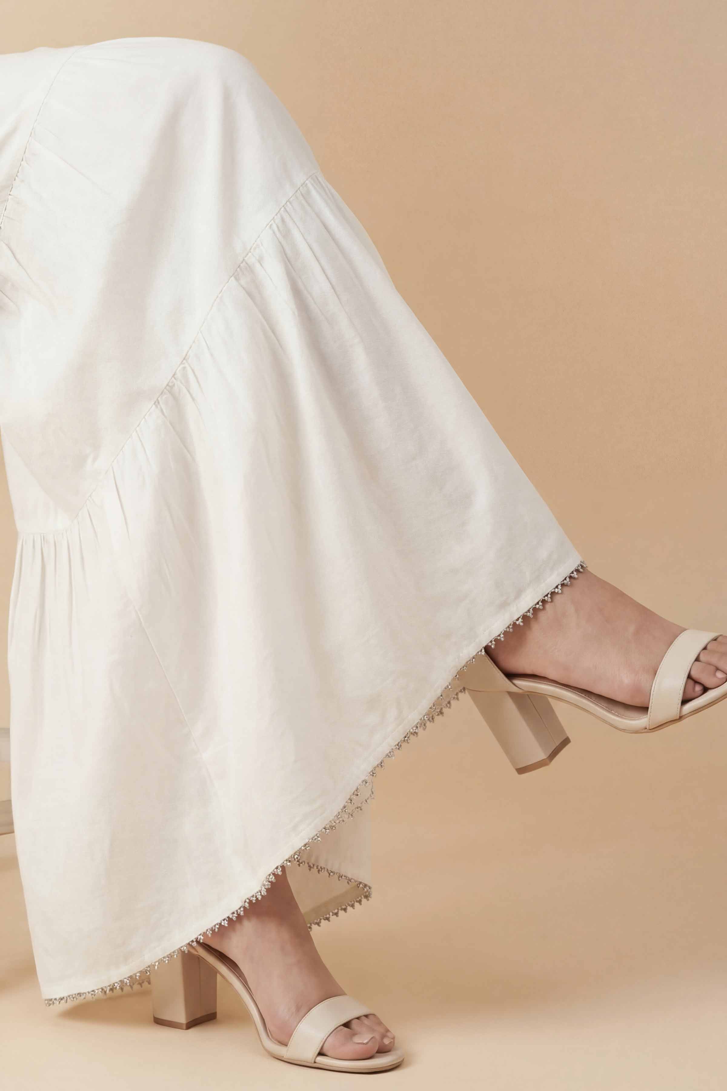 NishatUK - White Solids Cambric 1-piece ready to wear sharara