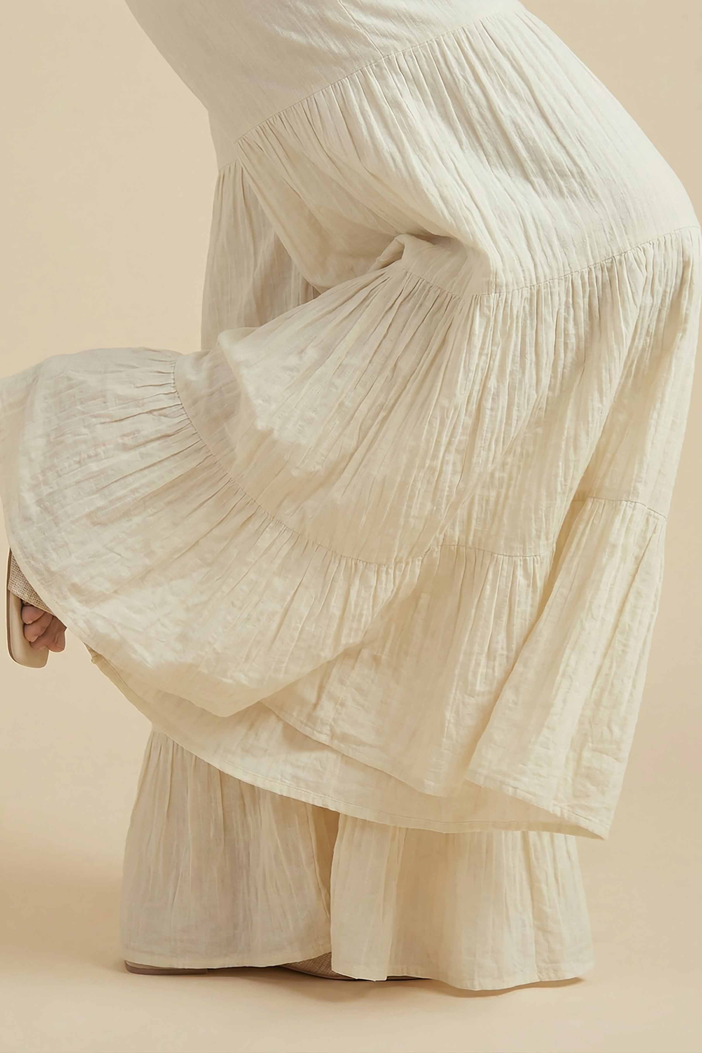 NishatUK - Off White Solids Cambric 1-piece ready to wear sharara