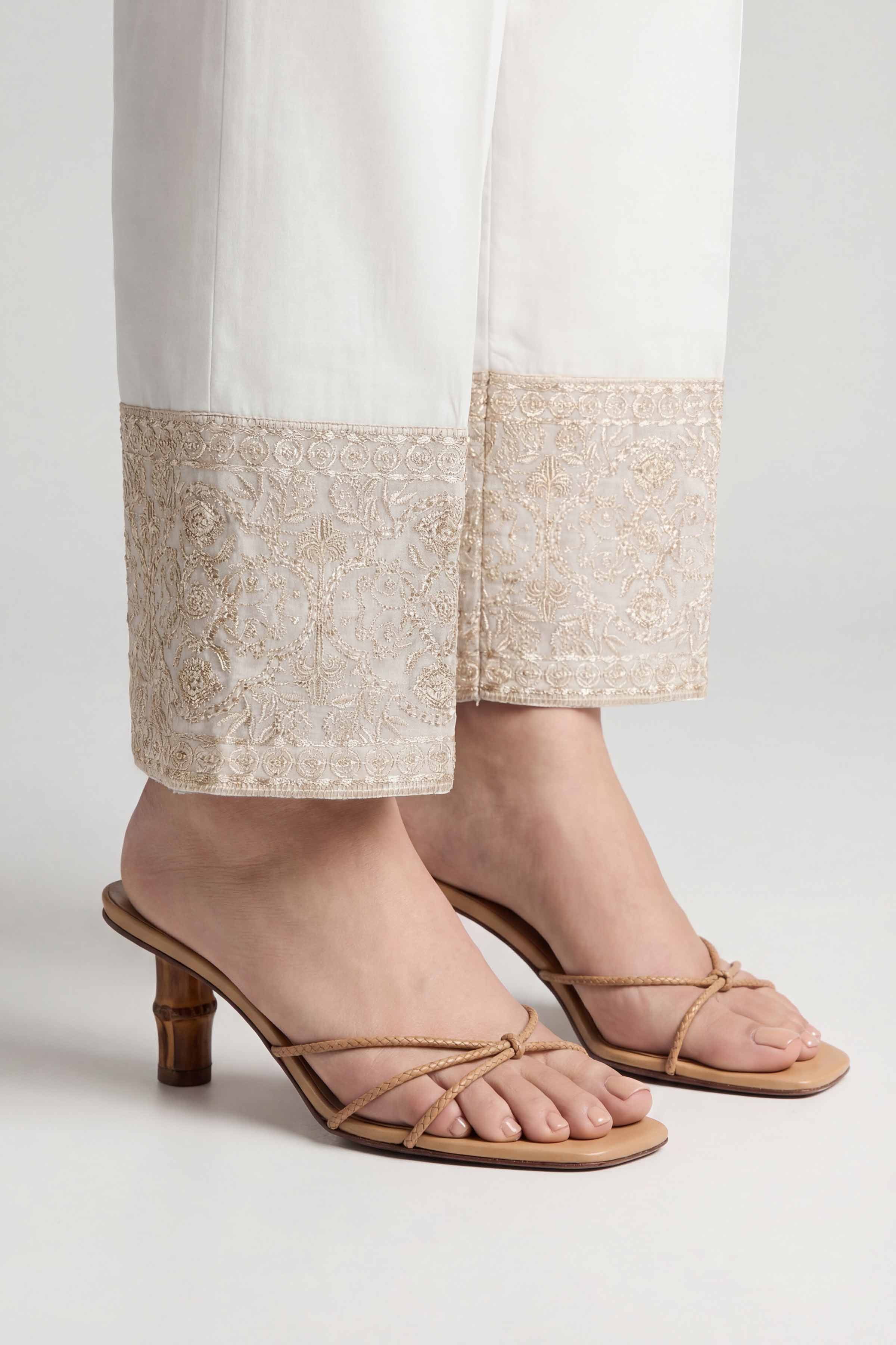 NishatUK - White Embroidered Cambric 1-piece ready to wear trouser