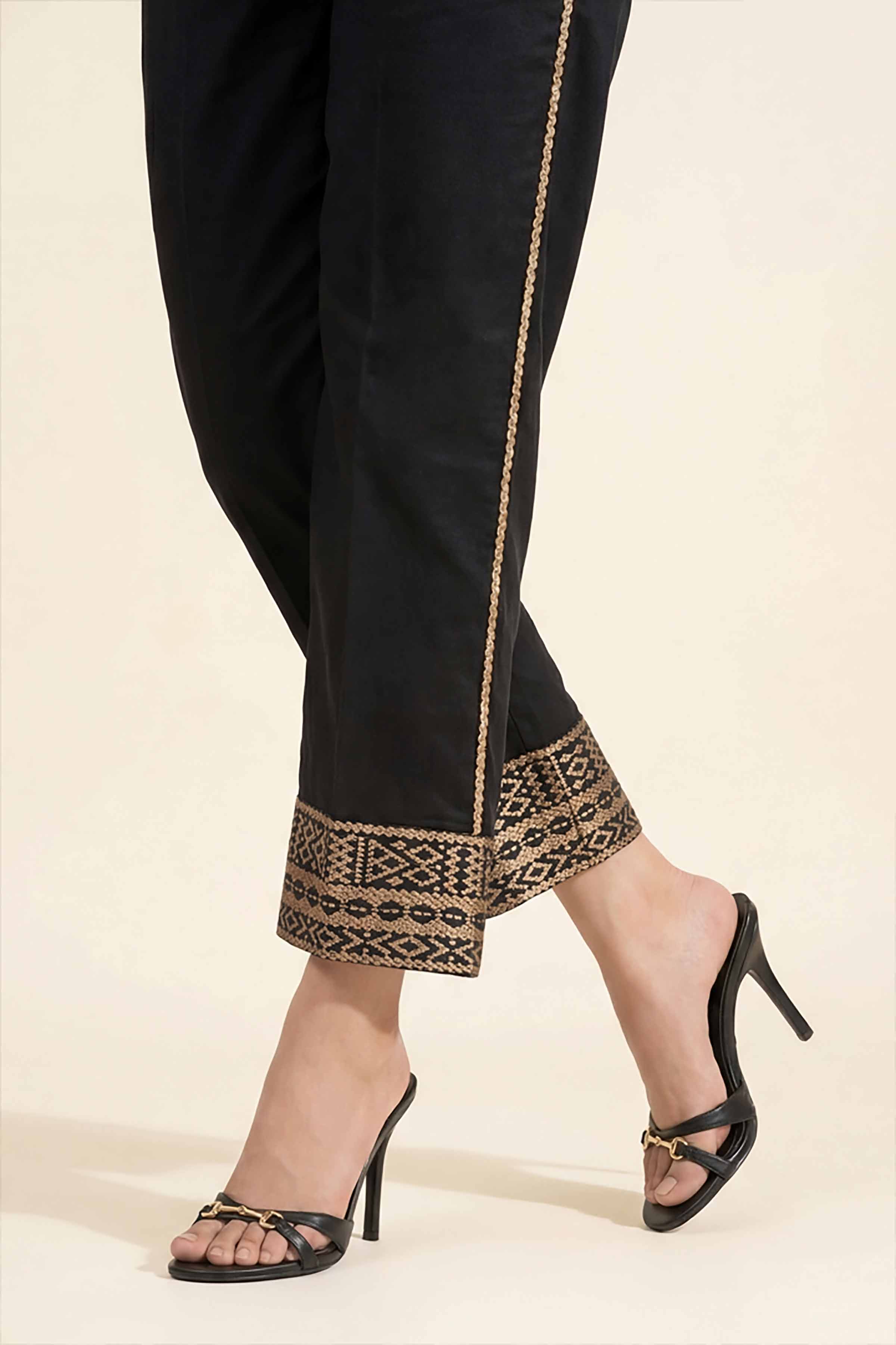NishatUK - Black Embroidered Cambric ready to wear Trouser