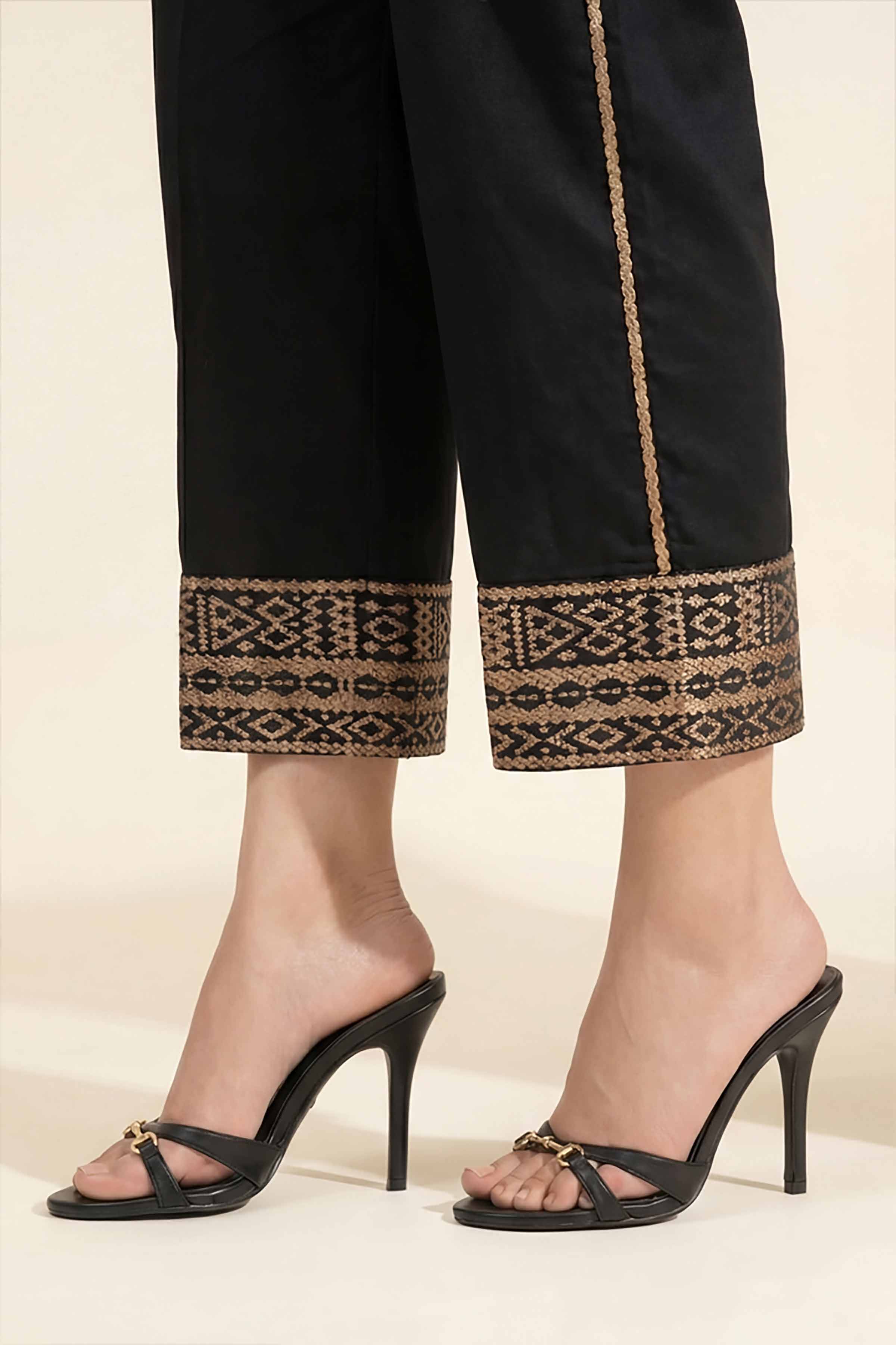 NishatUK - Black Embroidered Cambric ready to wear Trouser