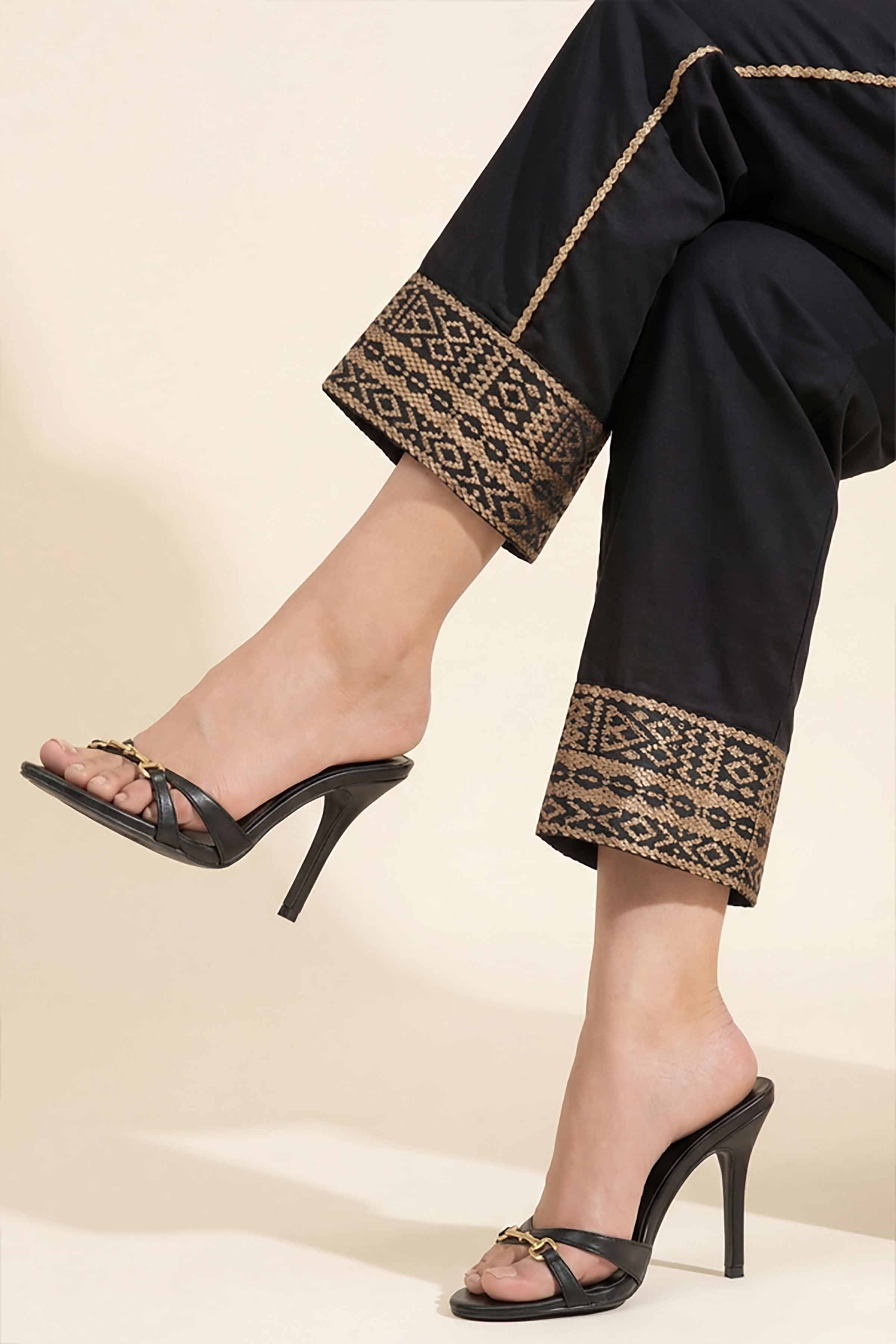 NishatUK - Black Embroidered Cambric ready to wear Trouser