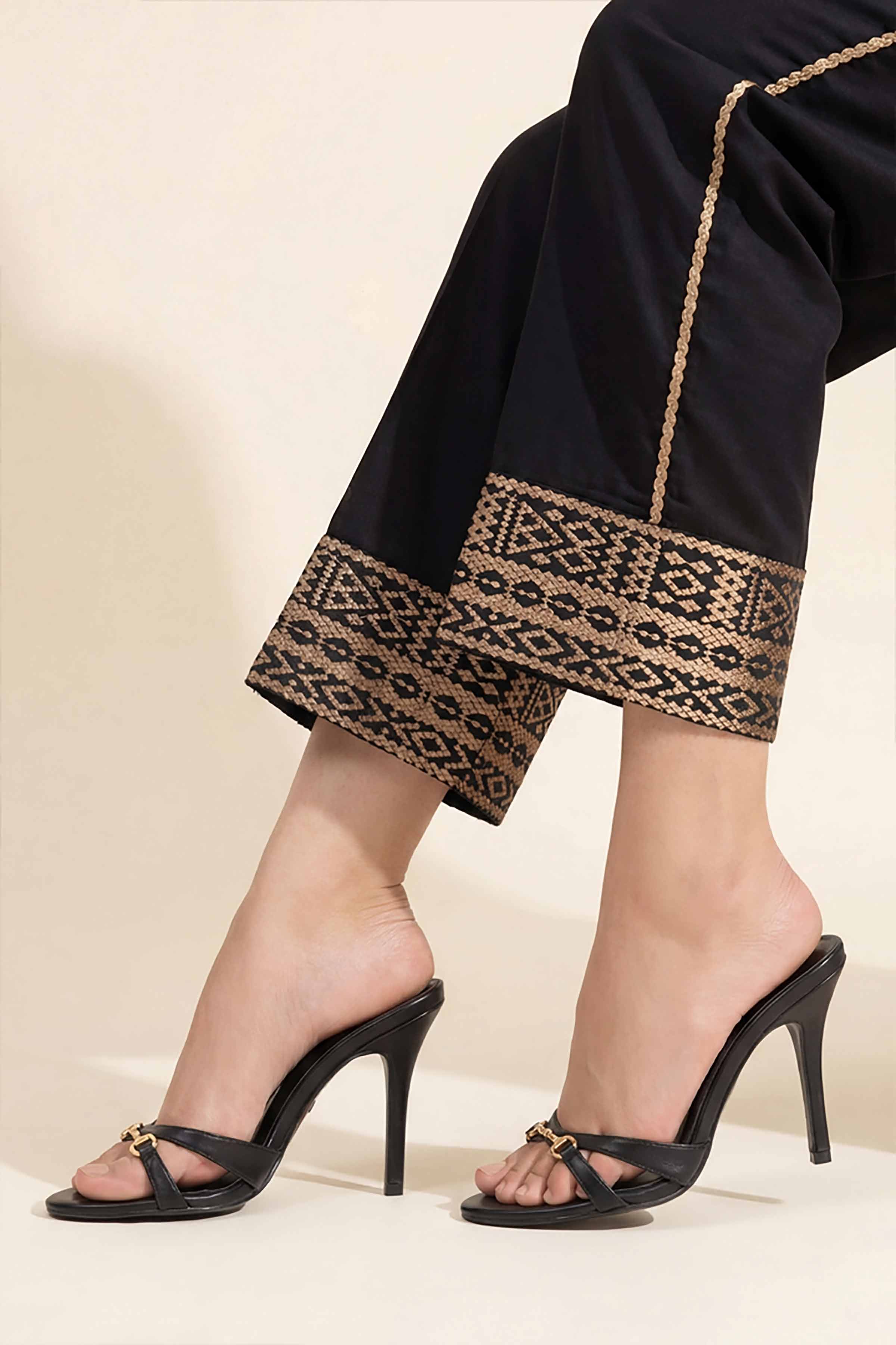 NishatUK - Black Embroidered Cambric ready to wear Trouser