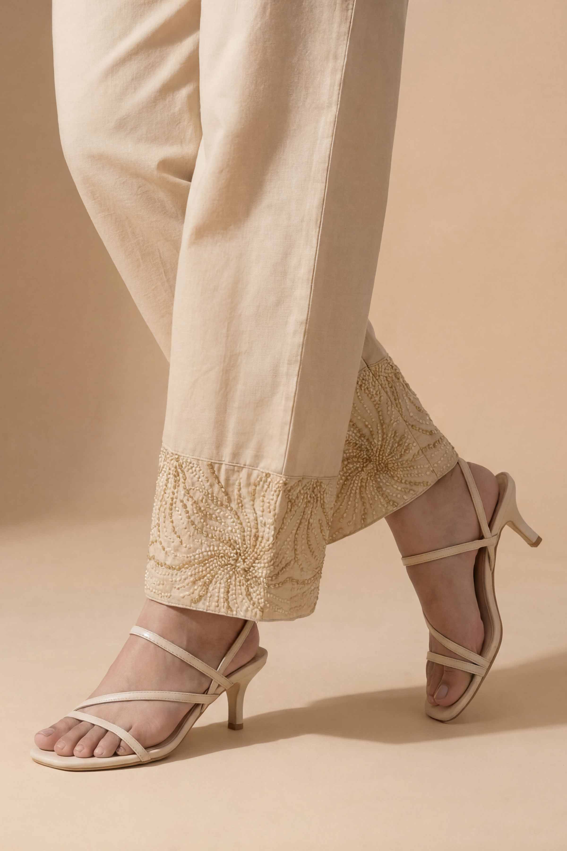 NishatUK - Beige Embroidered Cambric 1-piece ready to wear trouser