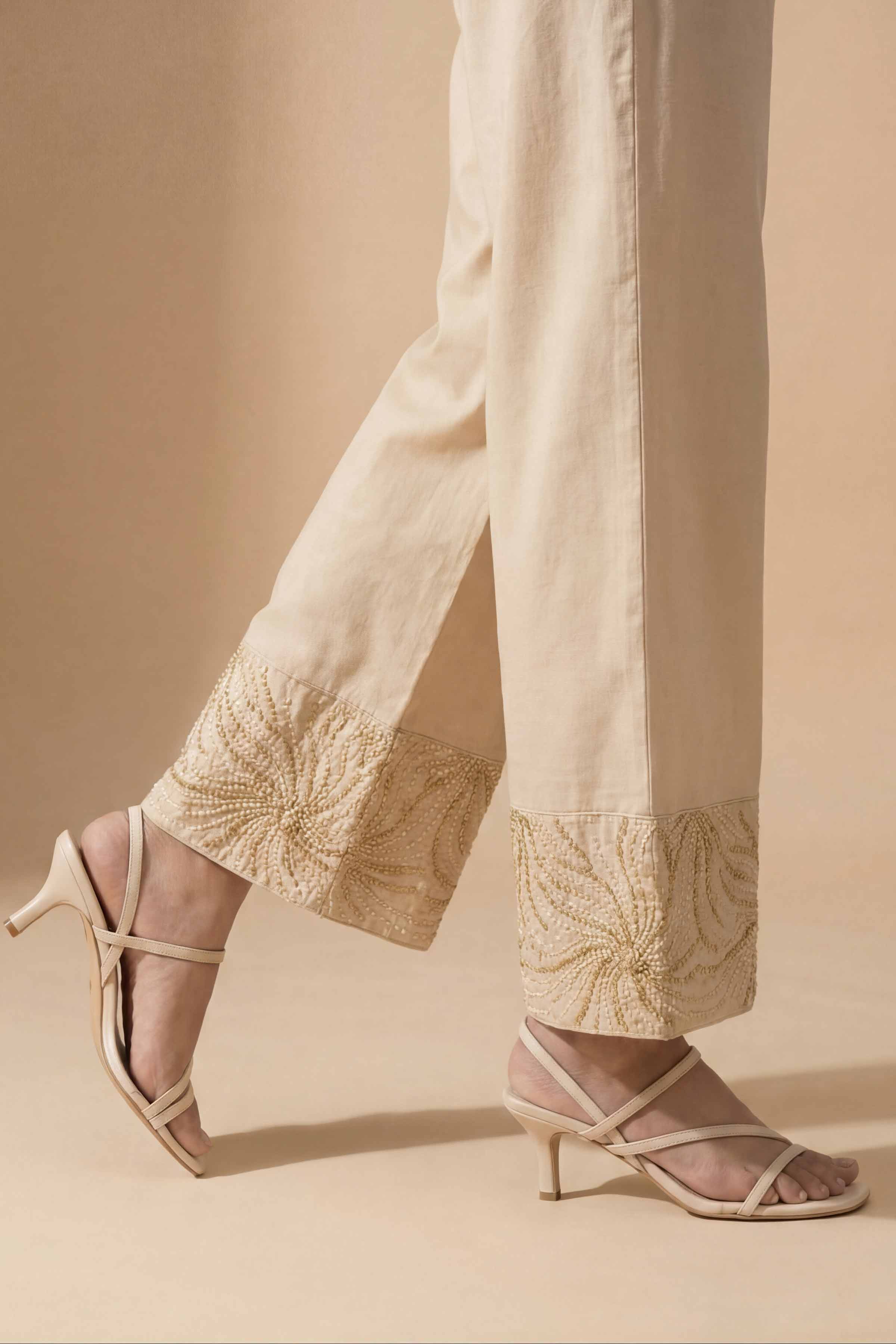 NishatUK - Beige Embroidered Cambric 1-piece ready to wear trouser