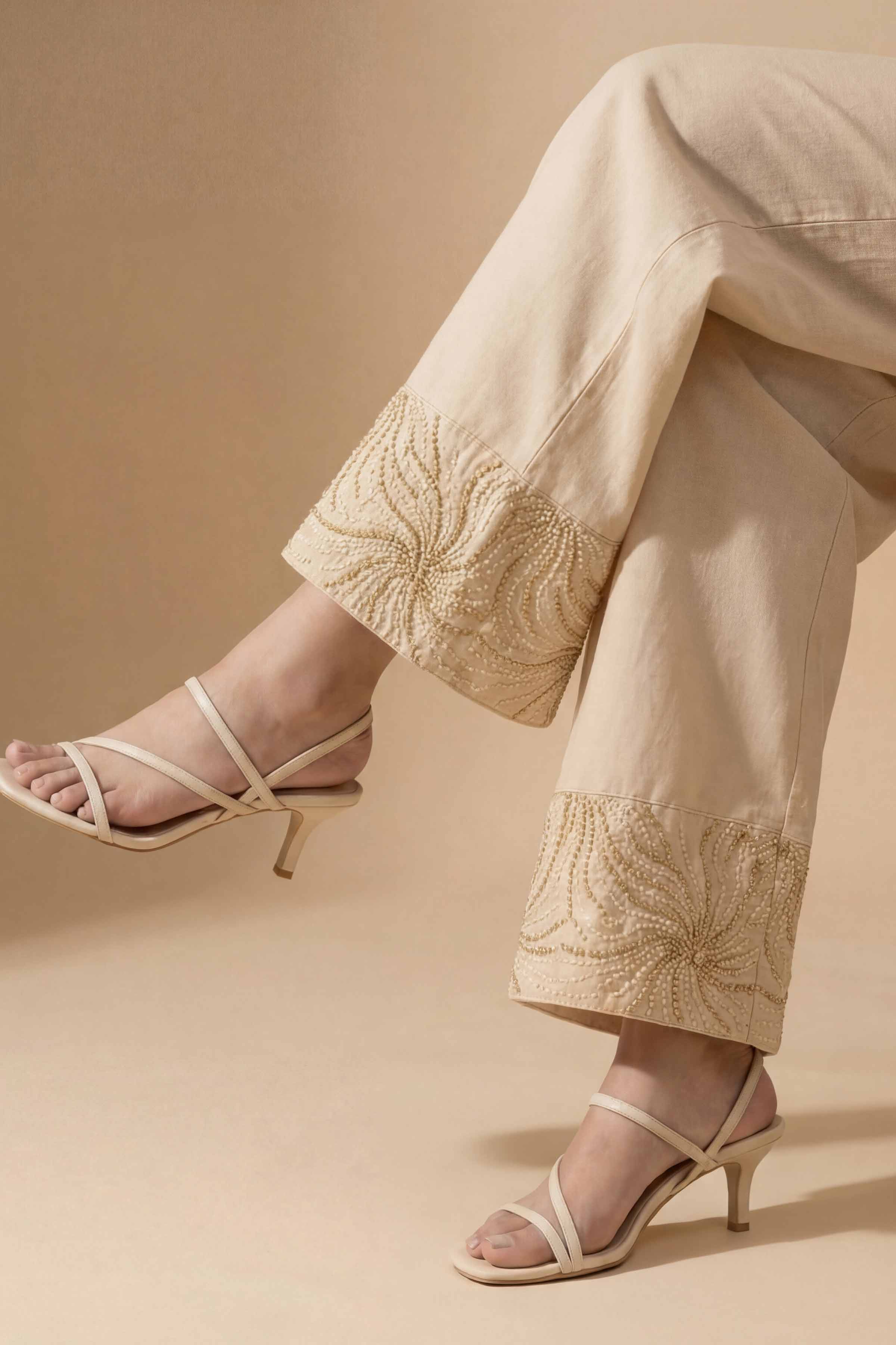 NishatUK - Beige Embroidered Cambric 1-piece ready to wear trouser