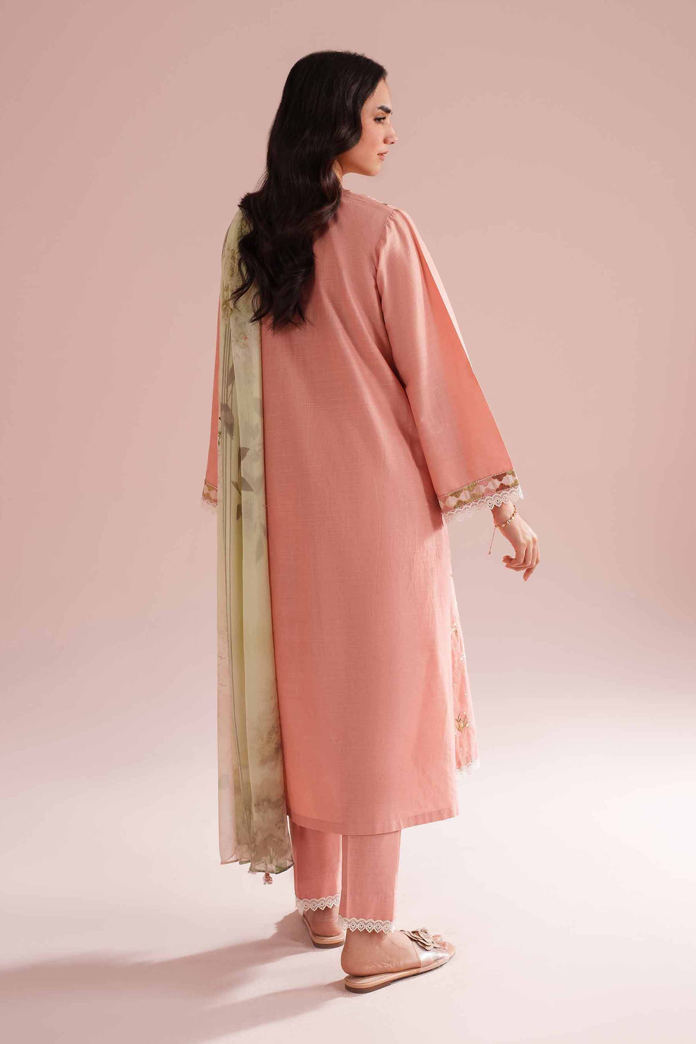 NishatUK - Orange Embroidered Cross Hatch 3-piece ready to wear Suit