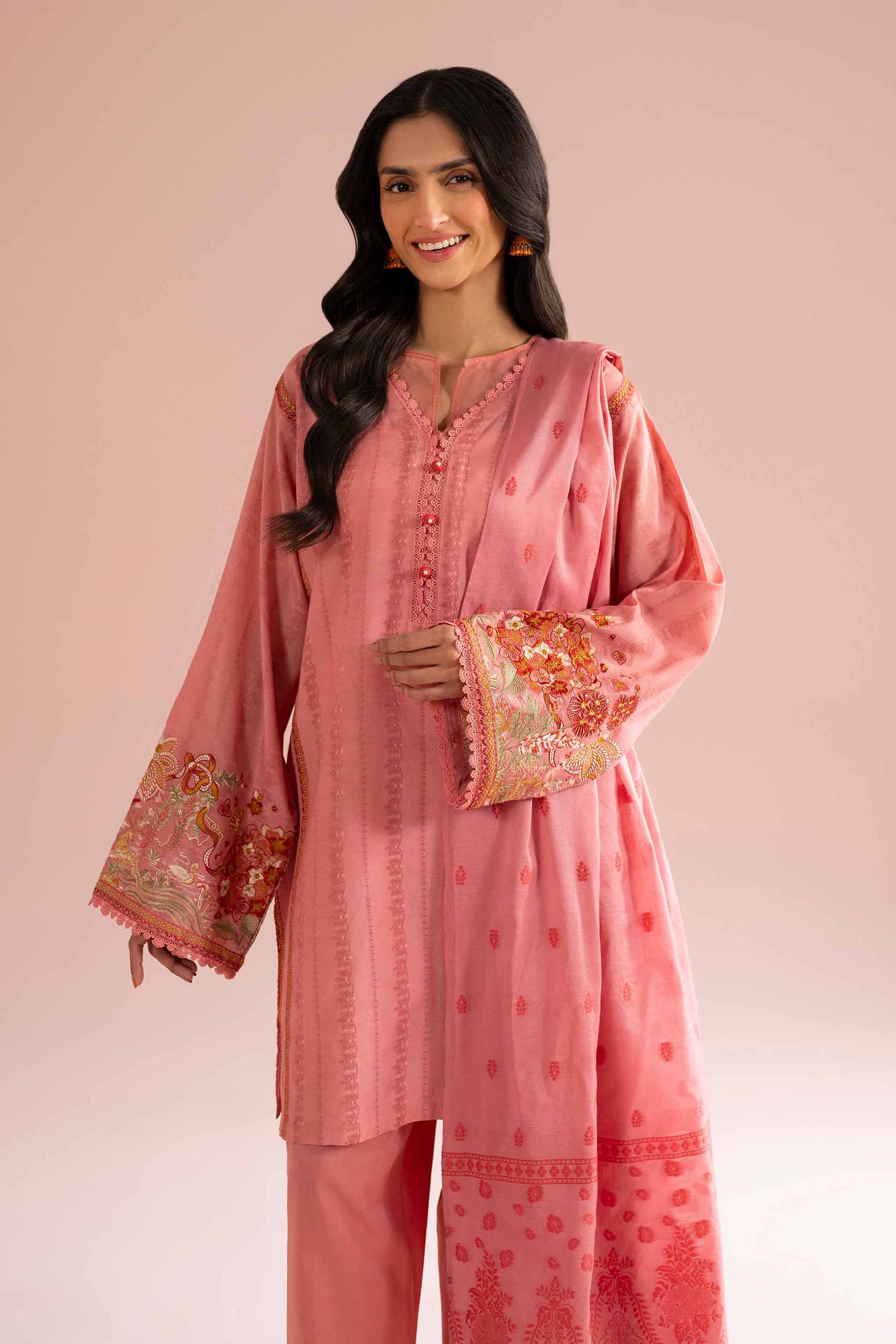 Nishat UK - Pink Embroidered Jacquard 3-piece ready to wear Suit